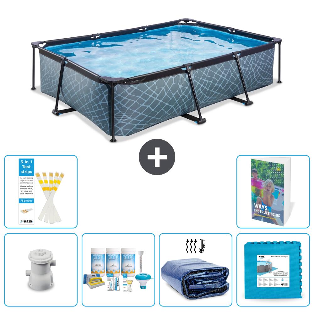 EXIT TOYS Basen Prostokątny - Efekt kamienia - 300x200x65 cm - 7-częściowy S188