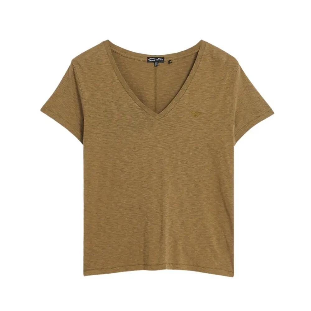 Damska koszulka z haftem i płomieniem v-neck Superdry