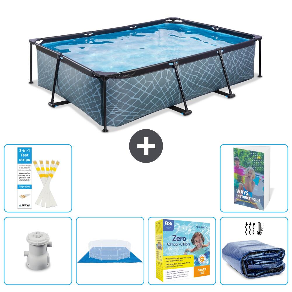 EXIT TOYS Basen Prostokątny - Efekt kamienia - 300x200x65 cm - 7-częściowy S245