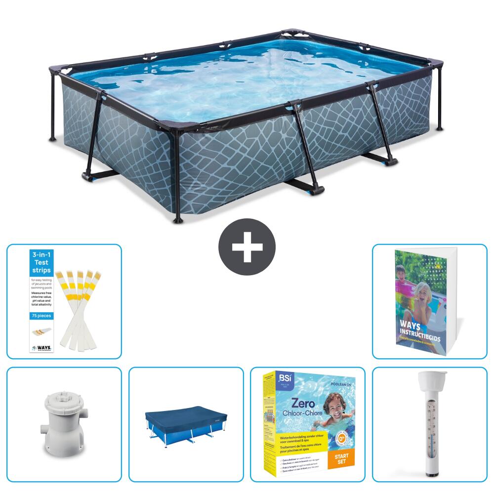 EXIT TOYS Basen Prostokątny - Efekt kamienia - 300x200x65 cm - 7-częściowy S192