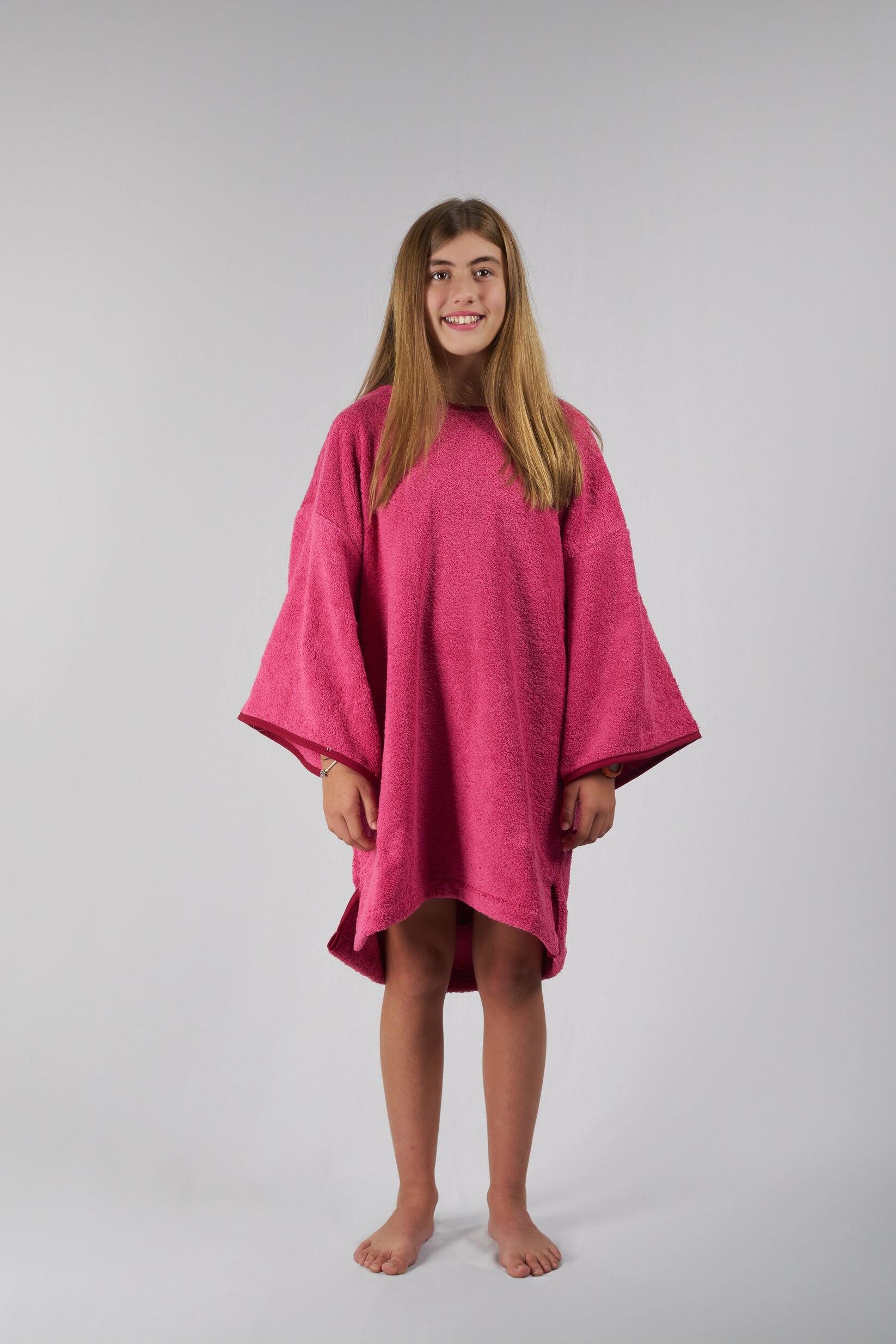 Poncho Surf Dziecięcy - Różowy - Bawełna - Z Rękawami