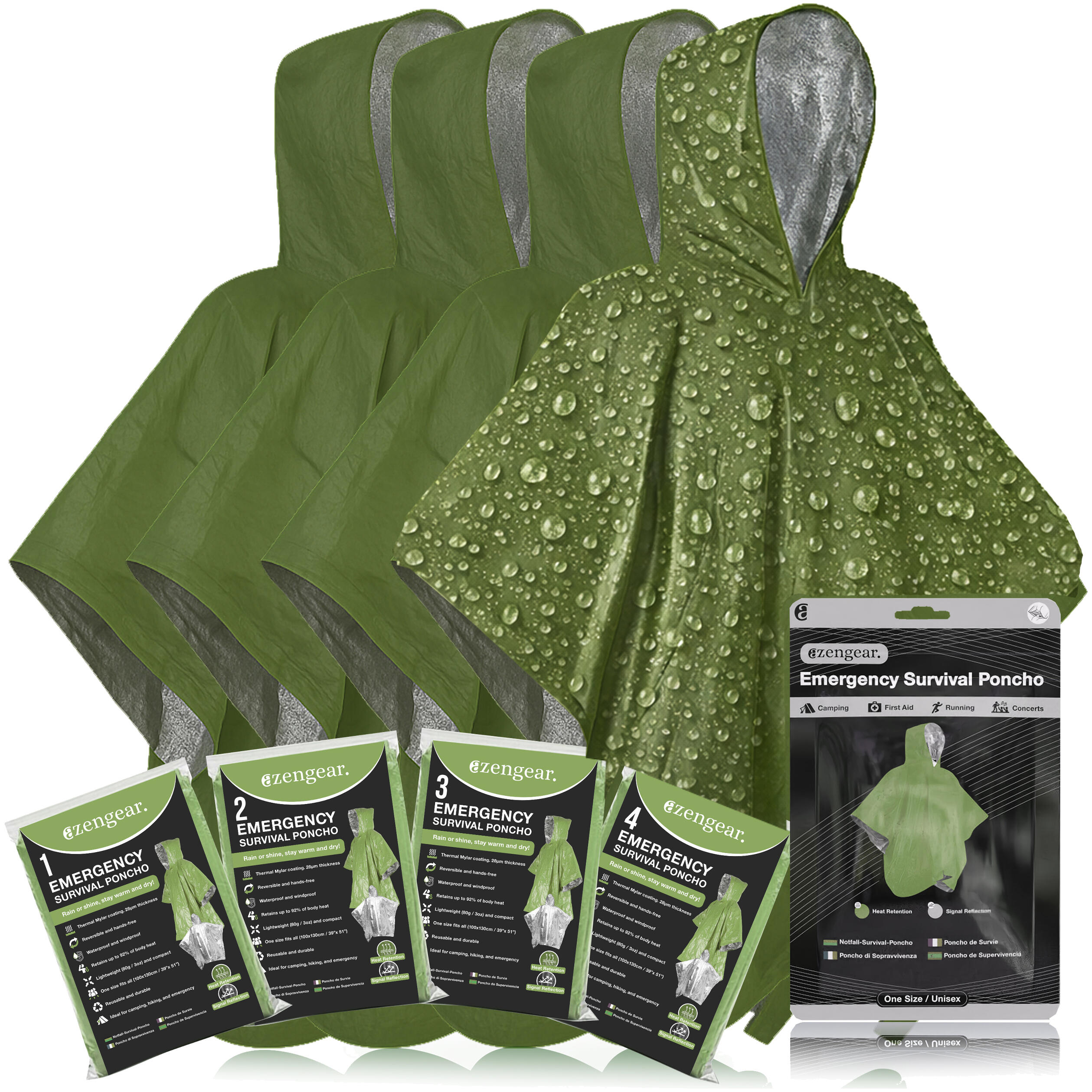 Poncho ratunkowe survivalowe, termiczne, wodoodporne – folia NRC (4 szt.)