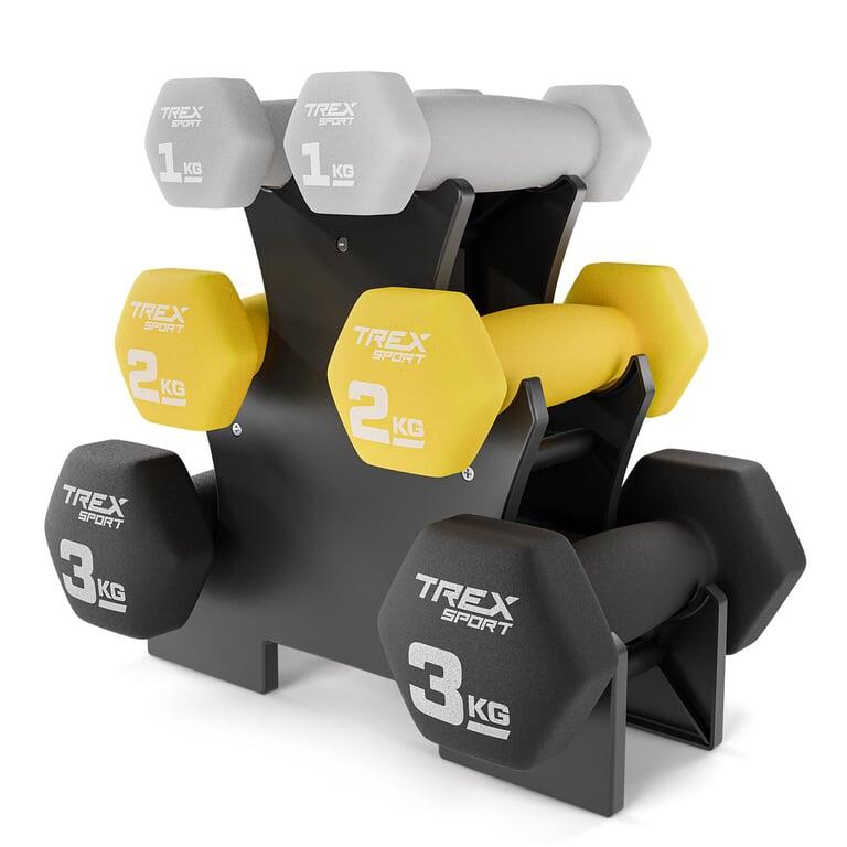 Zestaw hantelek fitness Trex Sport na stojaku 2×1kg 2×2kg 2×3kg