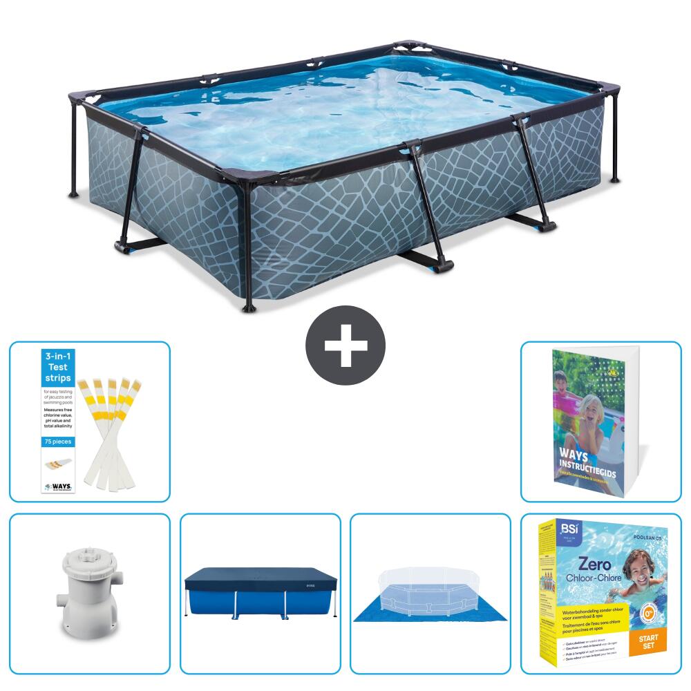 EXIT TOYS Basen Prostokątny - Efekt kamienia - 300x200x65 cm - 7-częściowy S198