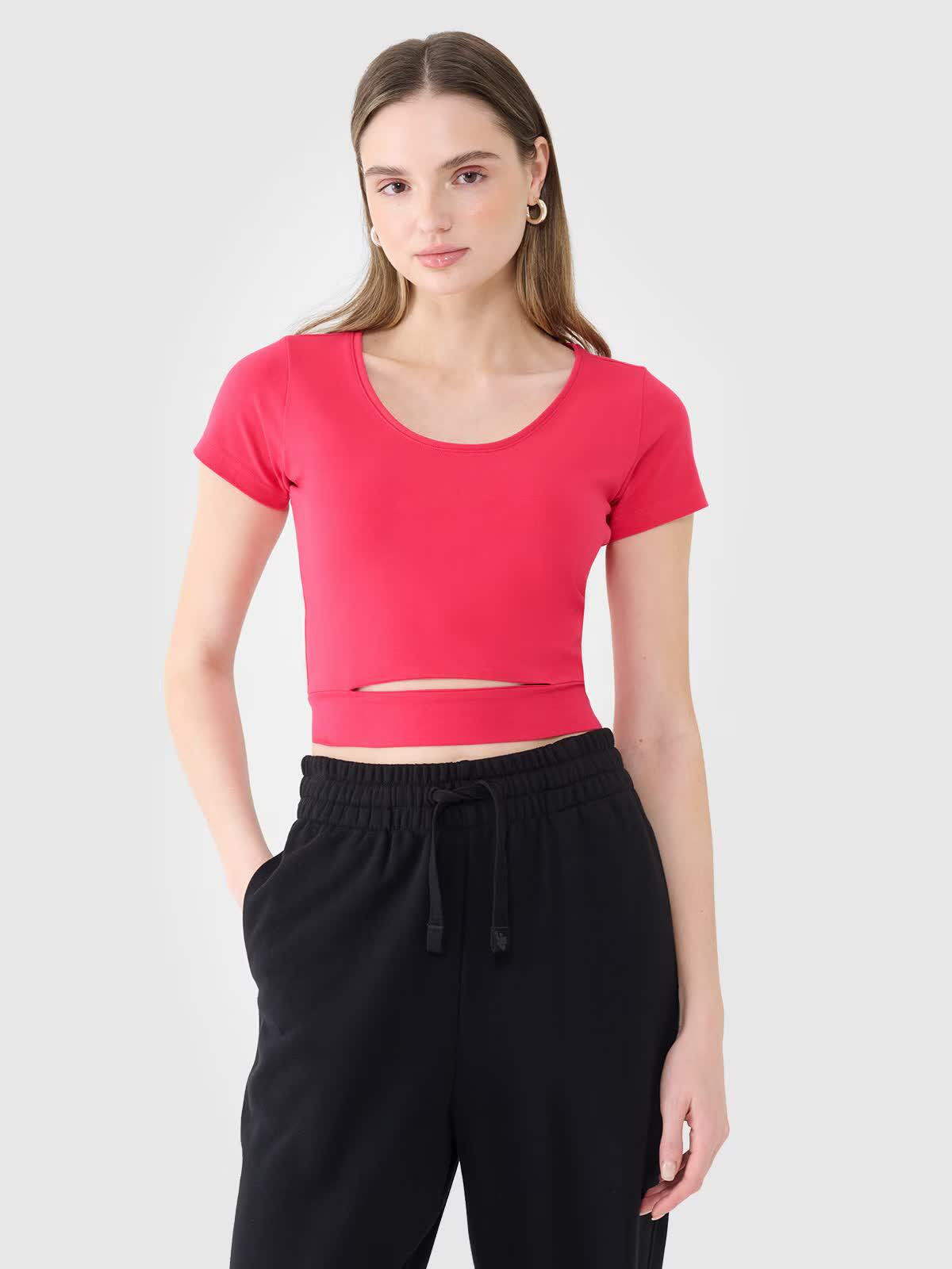 T-shirt crop top gładki damski 4F 4FRSS25TTSHF2695