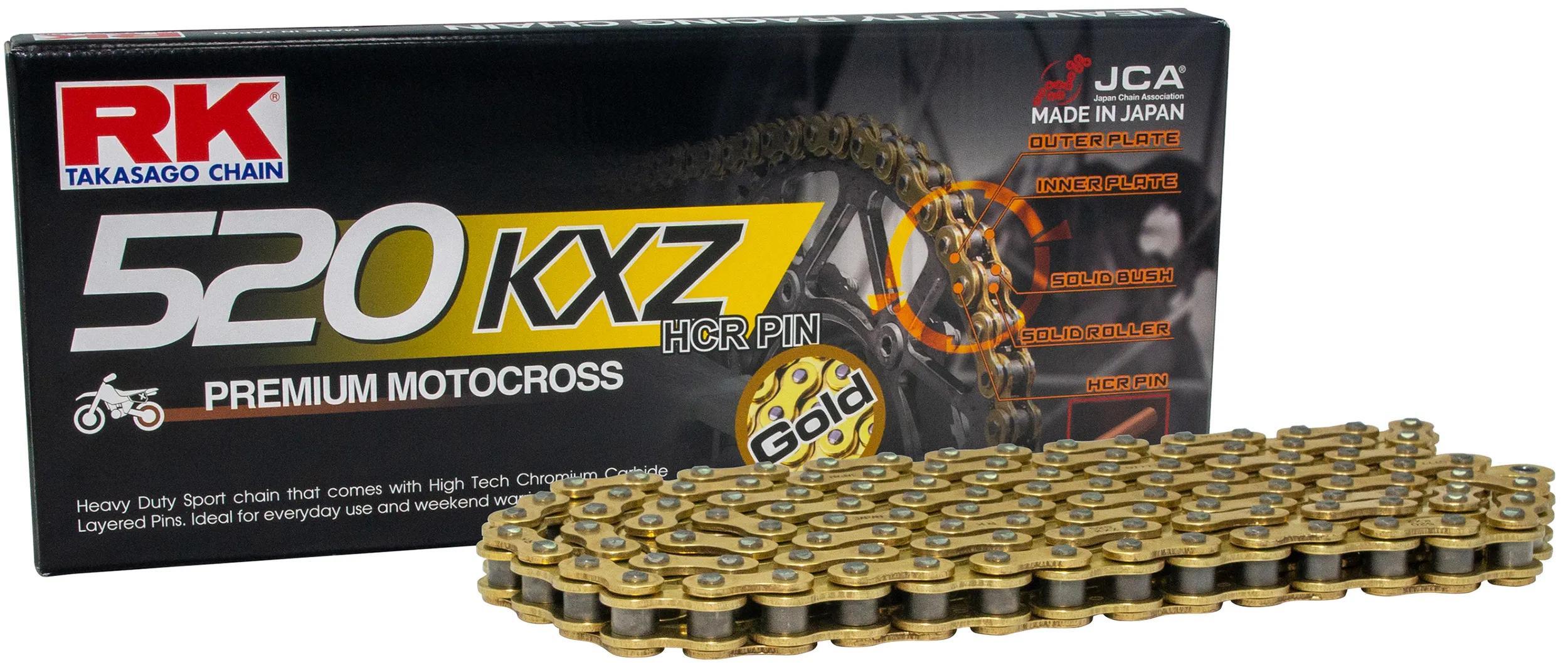 Łańcuch Rk 520 KXZ 118C w kolorze złotym/szarym