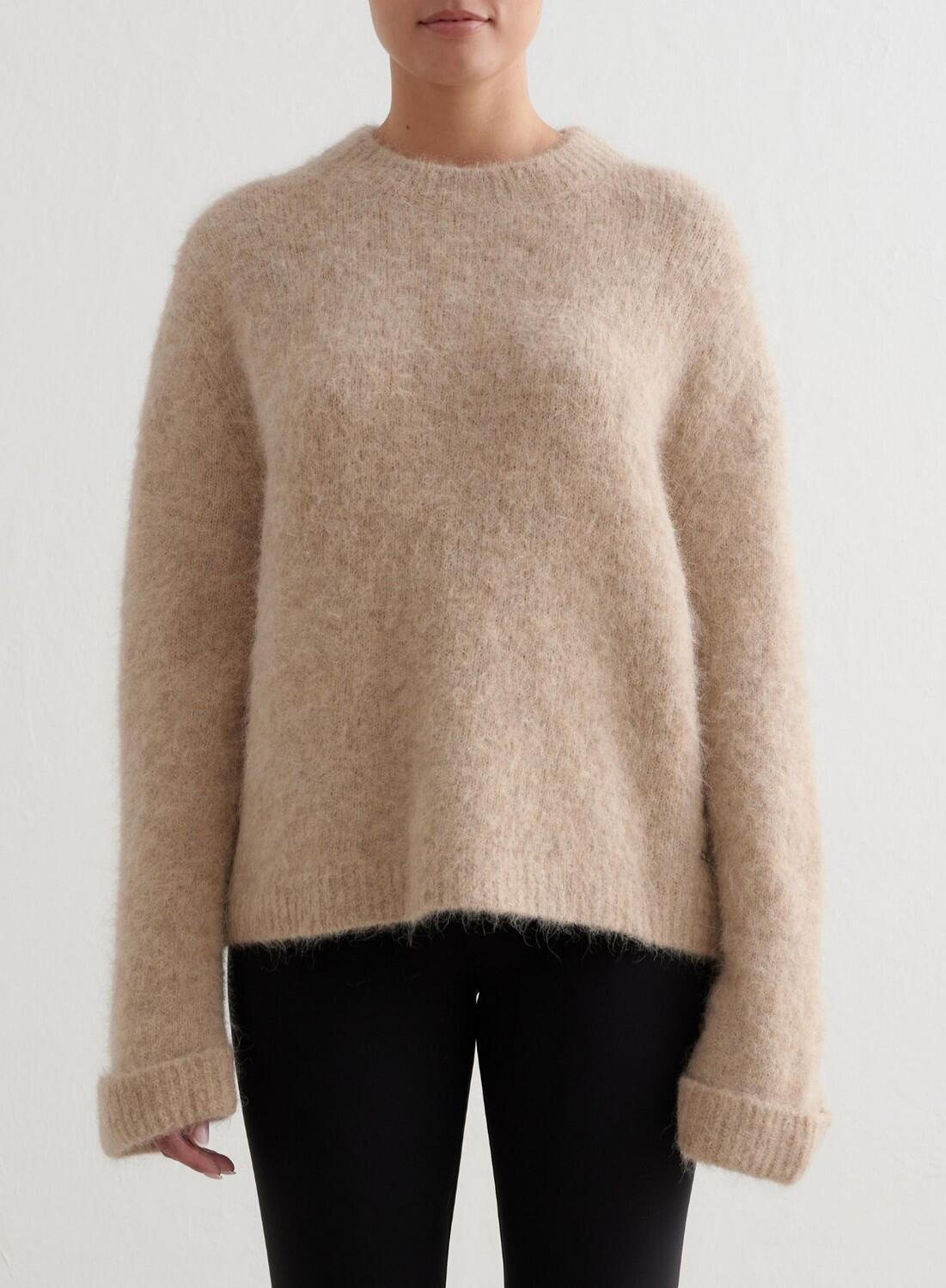 Damski sweter z mieszanki alpaki, luźny Alpaca Knit Sweater ciemny beż