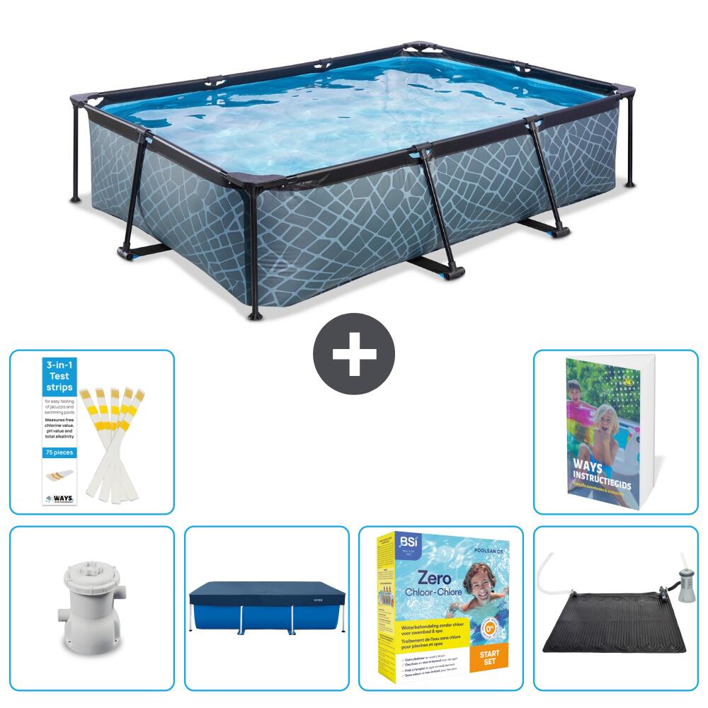 EXIT TOYS Basen Prostokątny - Efekt kamienia - 300x200x65 cm - 7-częściowy S234