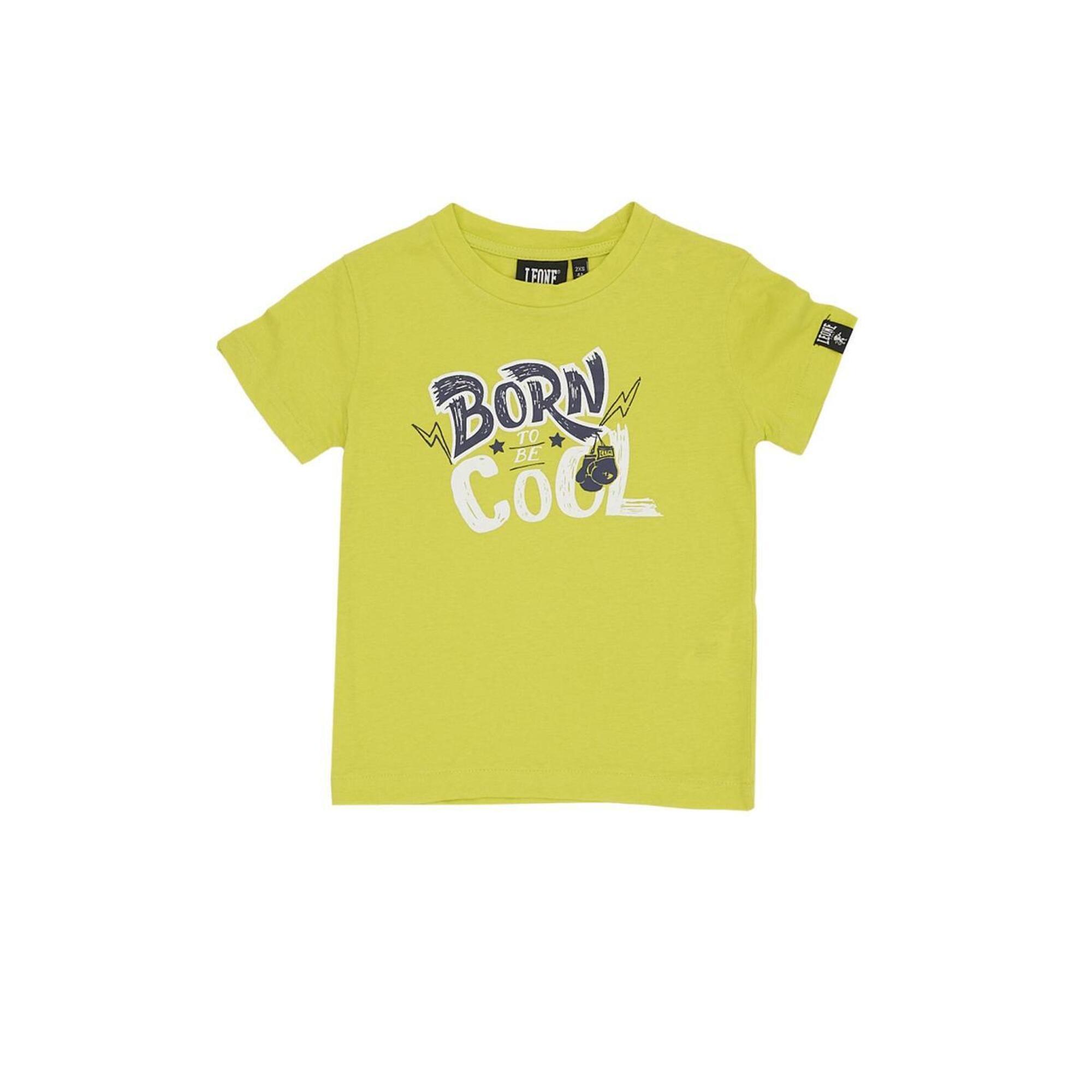 Podstawowa koszulka dziecięca z krótkim rękawem i nadrukiem „Born Cool”.