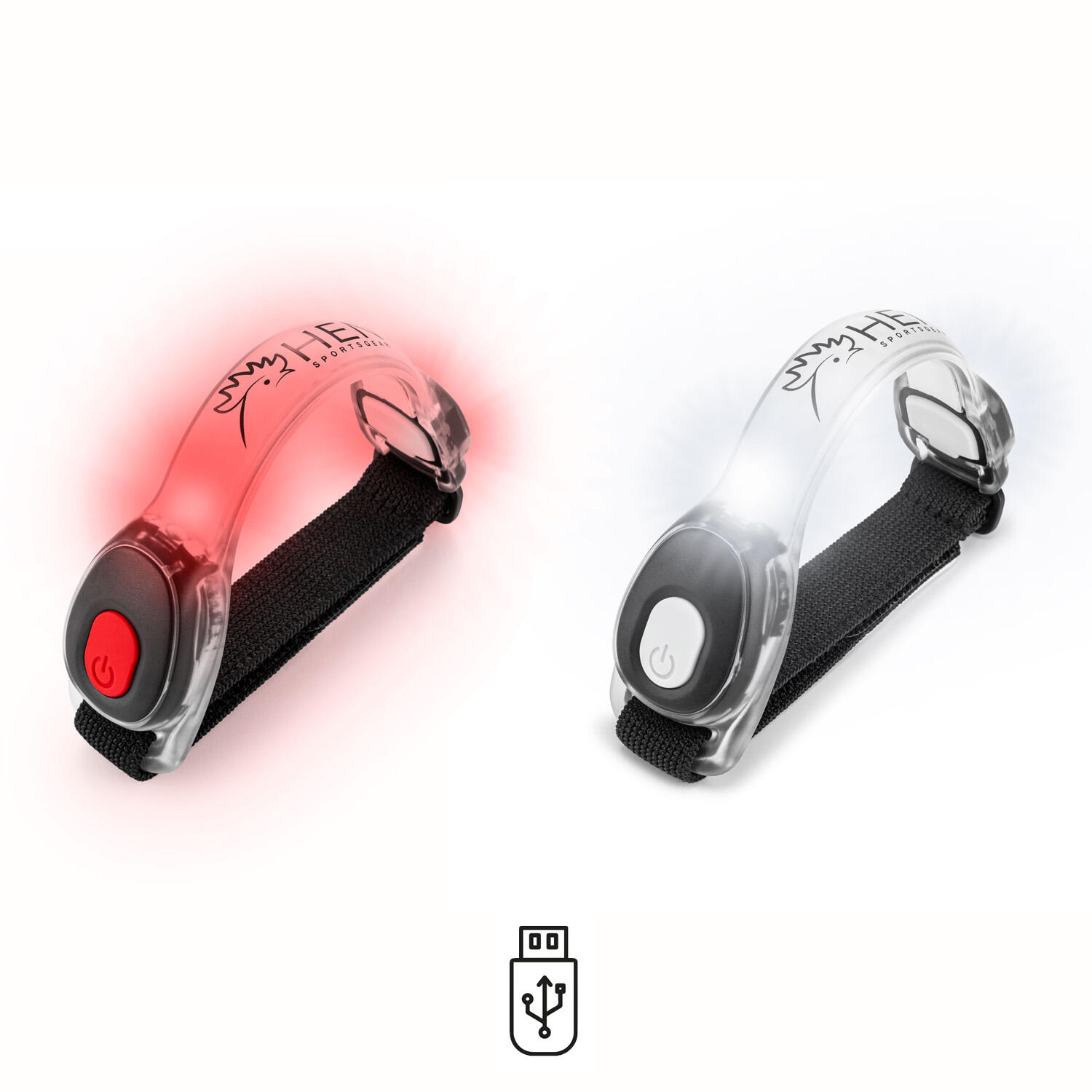 LED - Opaska świetlna - czerwona + biała - ładowana przez USB - 2 sztuki