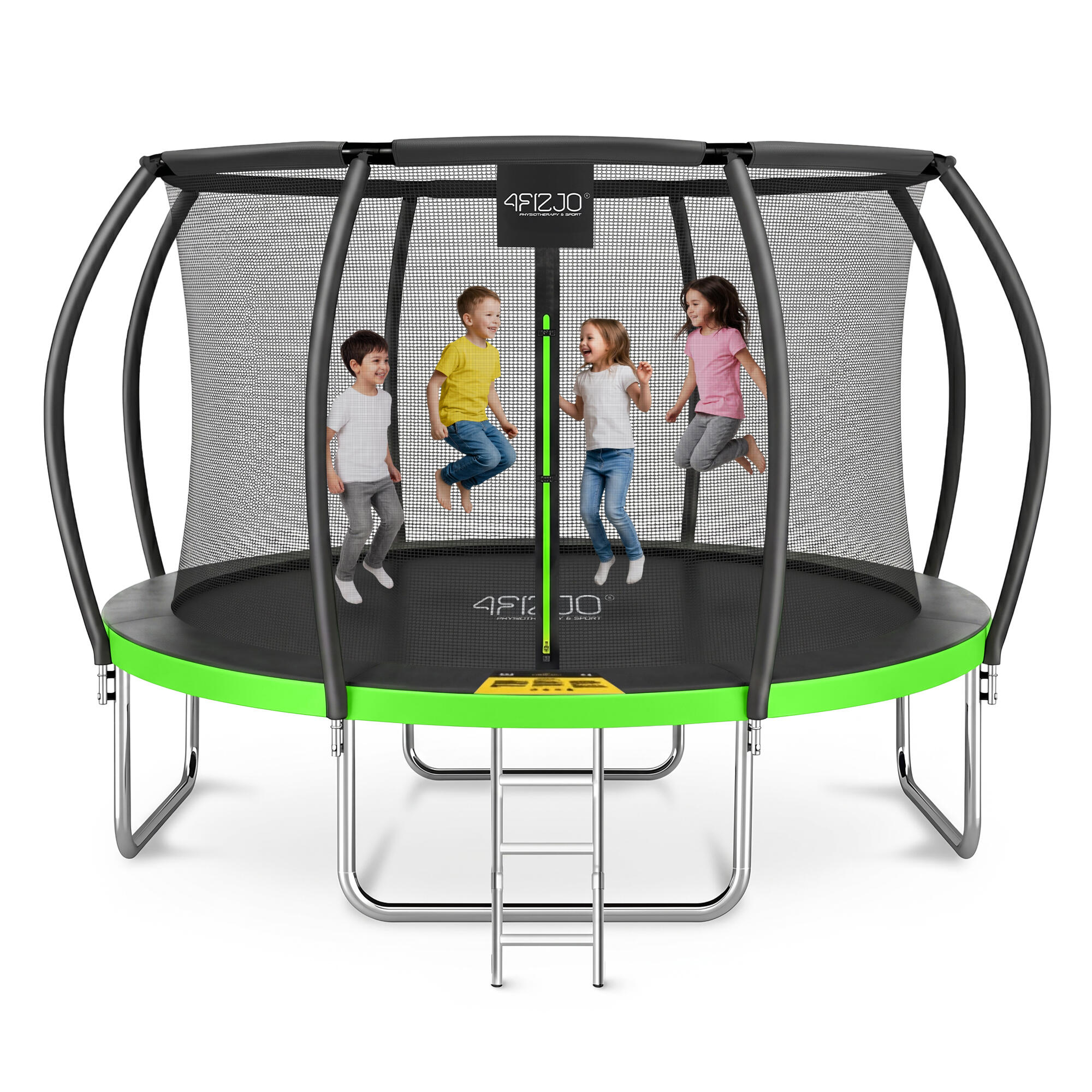 Trampolina ogrodowa dla dzieci 4FIZJO PRO z siatką ochronną 435cm 14FT zielona