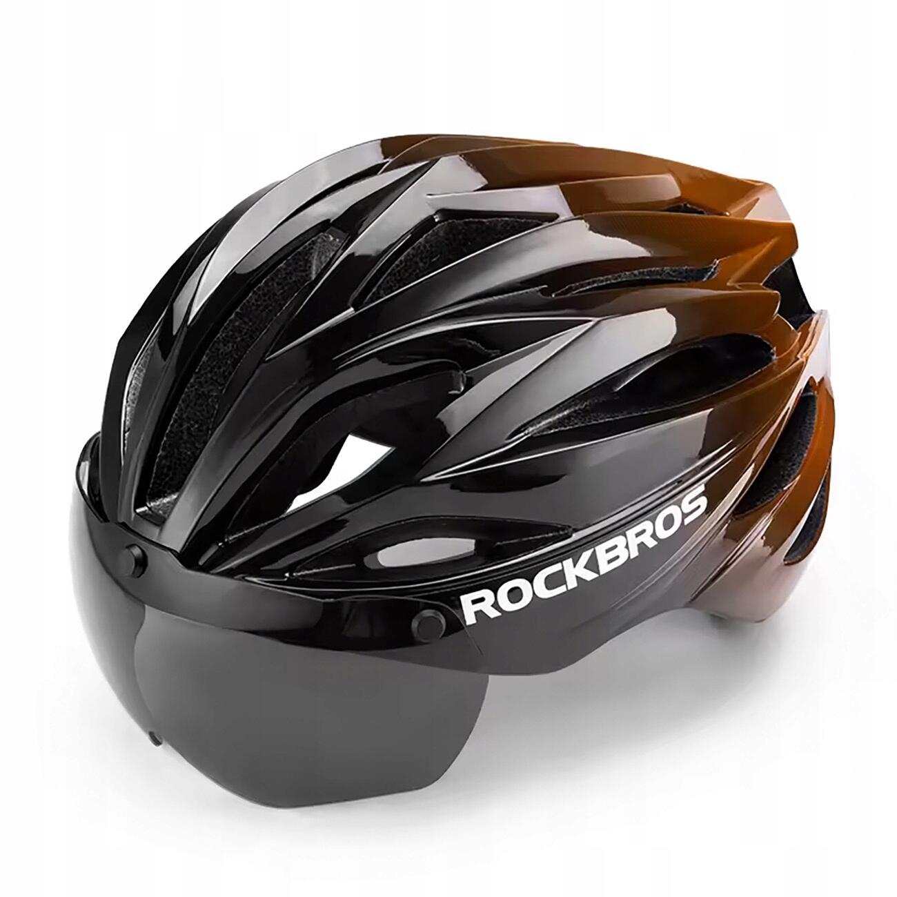 Kask rowerowy Rockbros z okularami UV regulacja 58-62 cm unisex czarno-brązowy