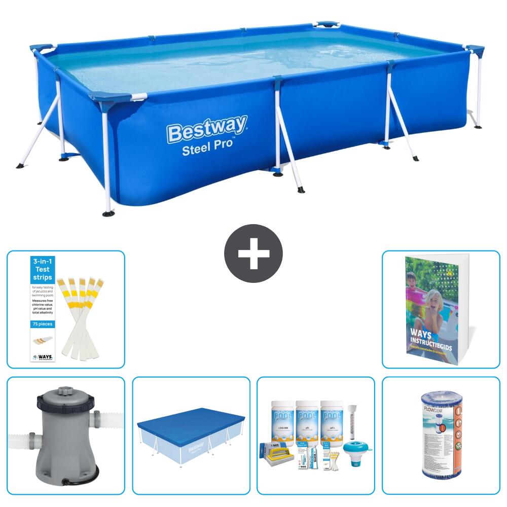 BESTWAY Basen Steel Pro Prostokątny - 300x201x66 cm - 7-częściowy S208