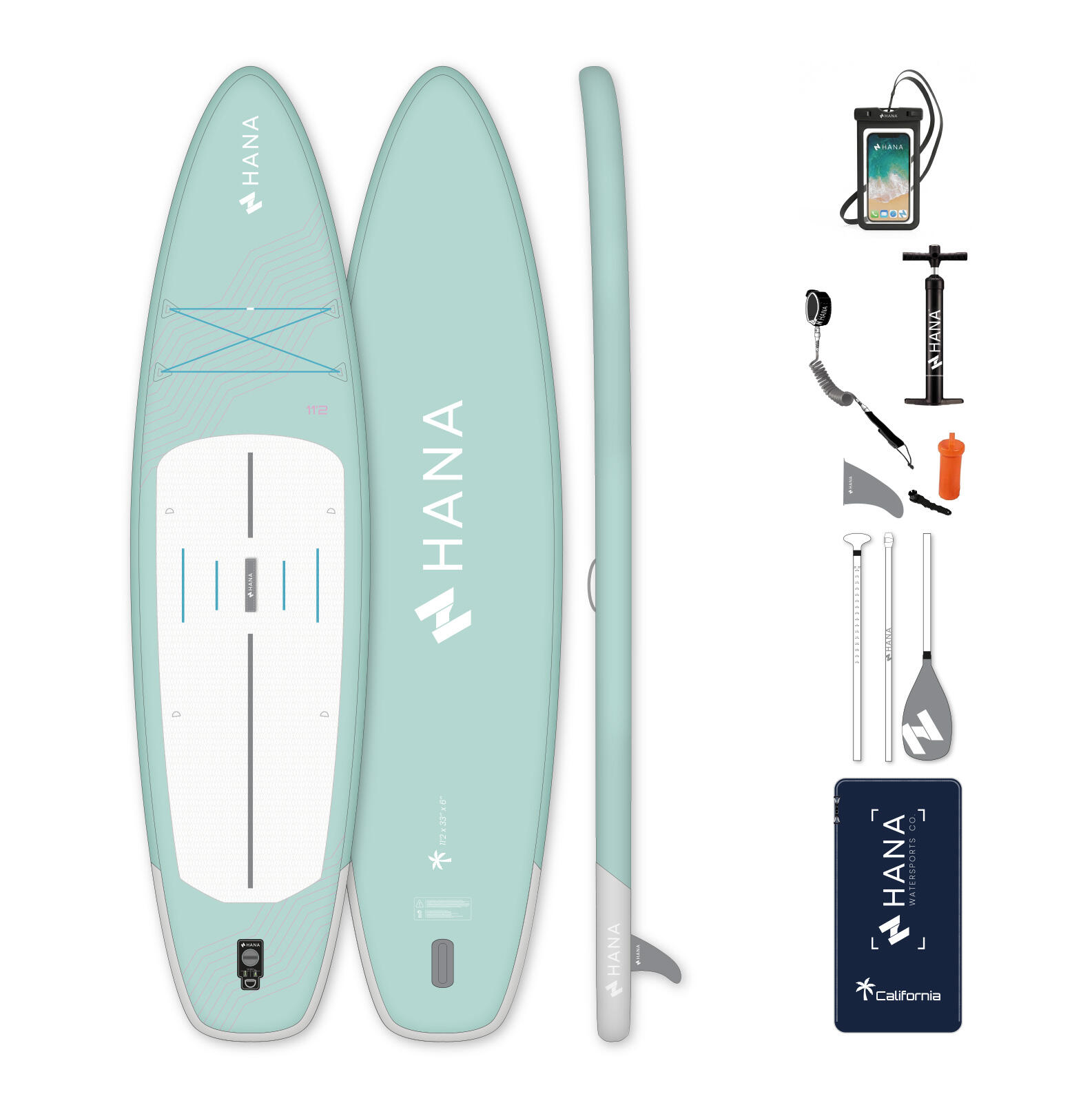 Stand-Up Paddle HANA 11’2 California Pack Kolor Miętowy + Etui na telefon