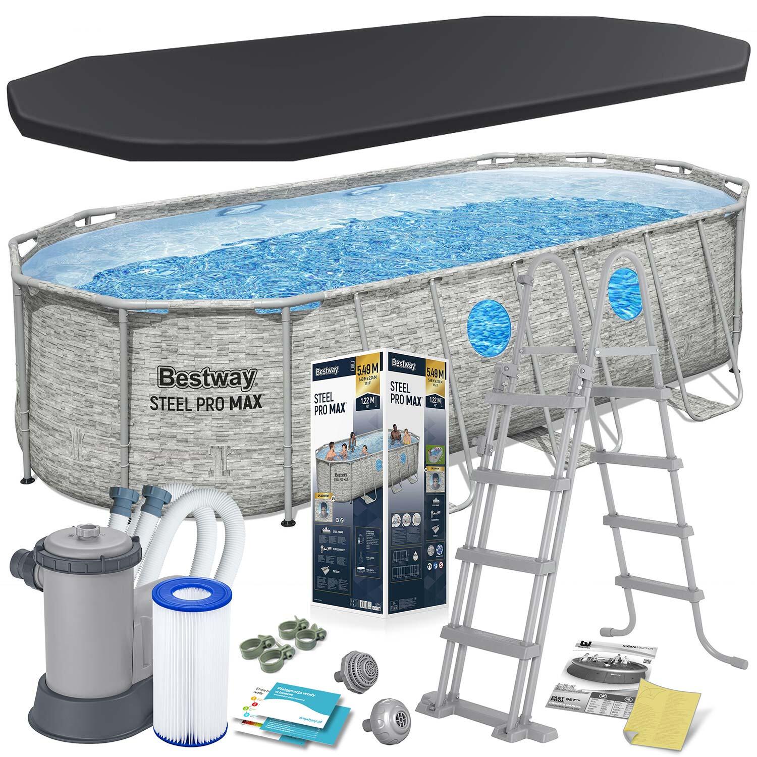 Basen stelażowy ogrodowy Bestway 549x274x122 cm owalny zestaw 11w1