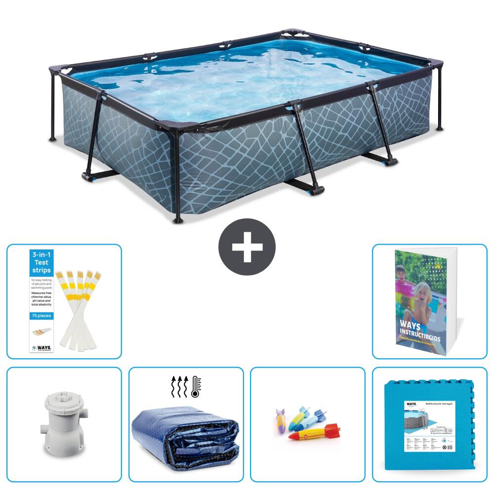 EXIT TOYS Basen Prostokątny - Efekt kamienia - 300x200x65 cm - 7-częściowy S229