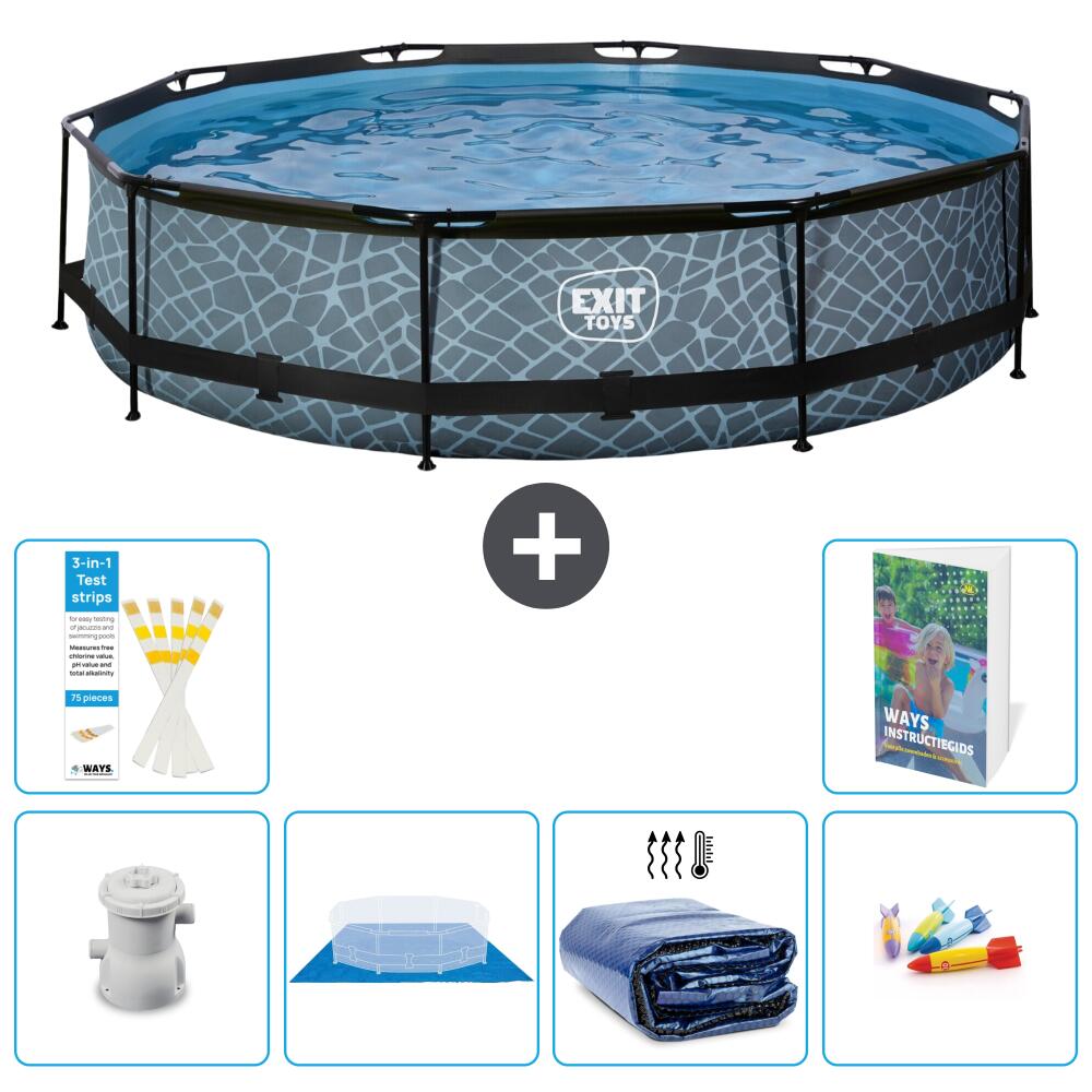 EXIT TOYS Basen Okrągły - Efekt kamienia - 360x76 cm - 7-częściowy S220
