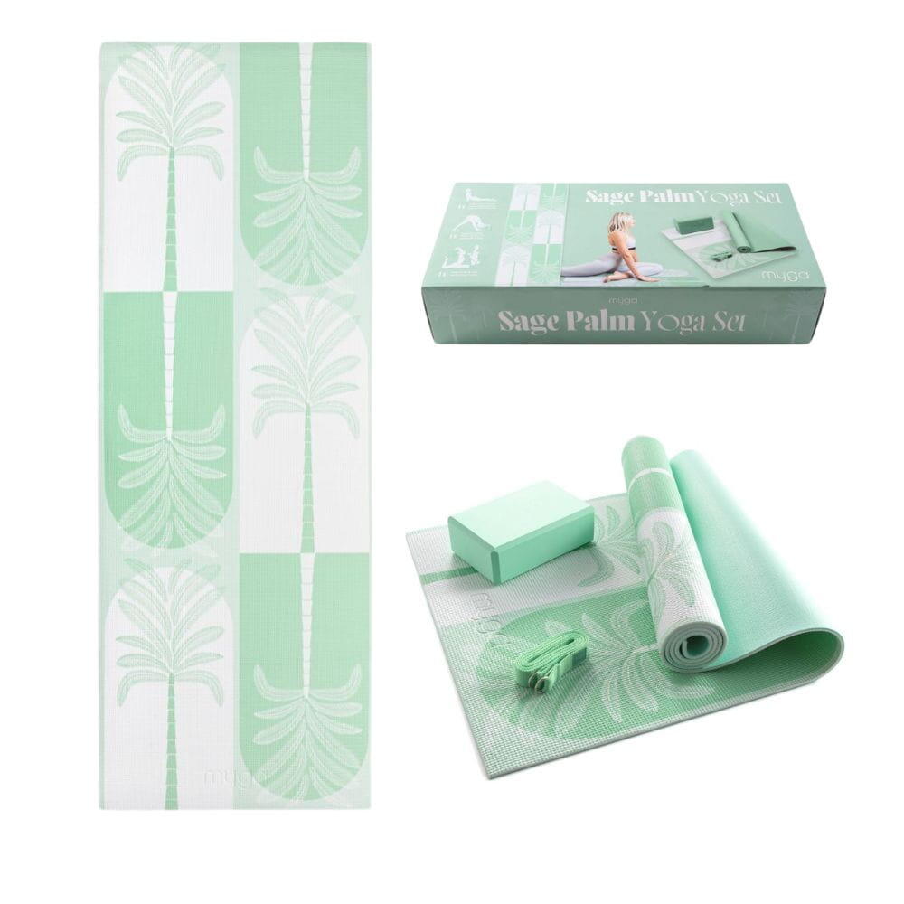 Zestaw do jogi myga Sage Palm Yoga Set: mata, klocek, pasek