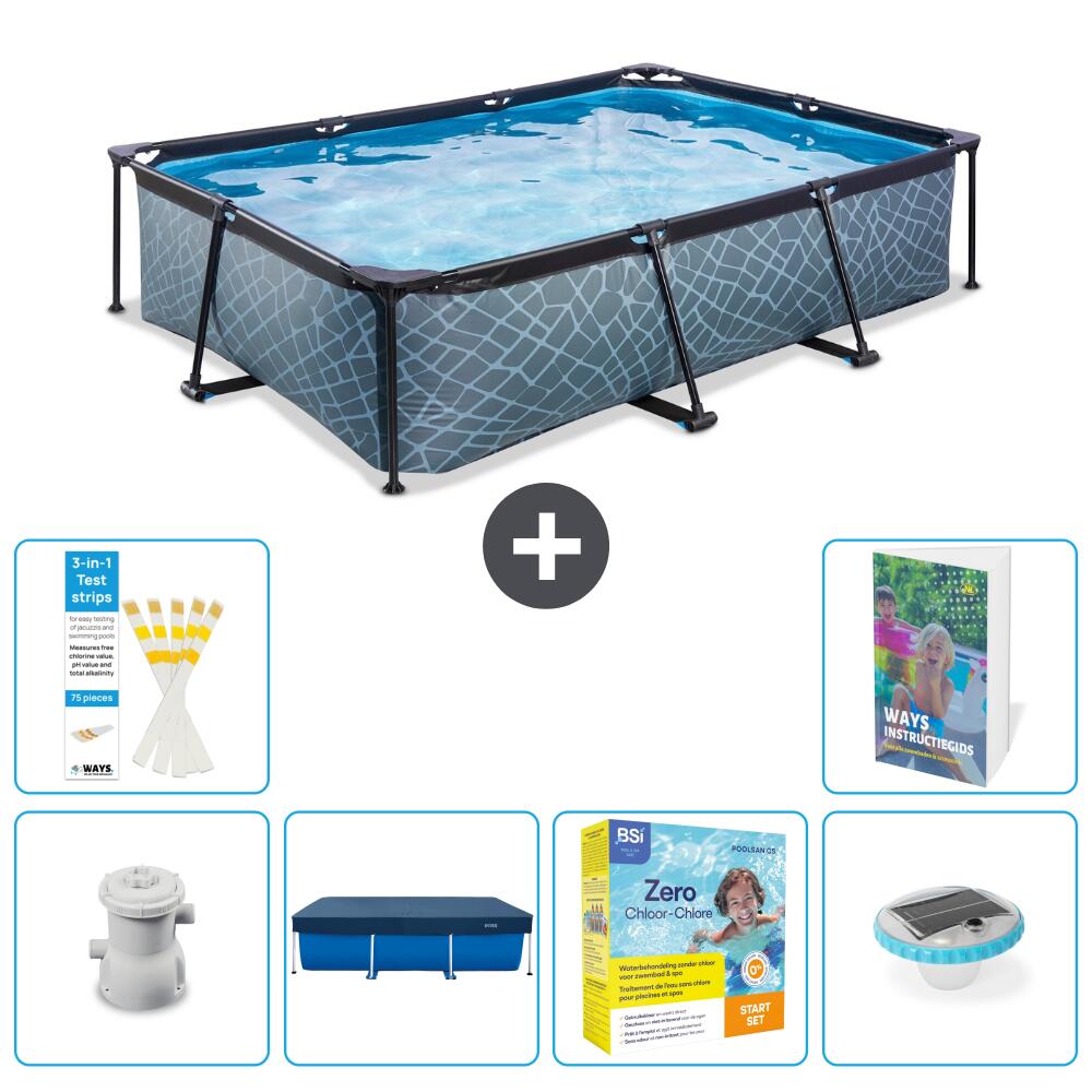 EXIT TOYS Basen Prostokątny - Efekt kamienia - 300x200x65 cm - 7-częściowy S178