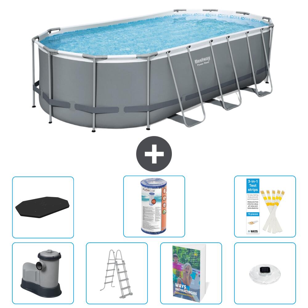 BESTWAY Basen Power Steel Owalny - 549x274x122 cm - 8-częściowy S622