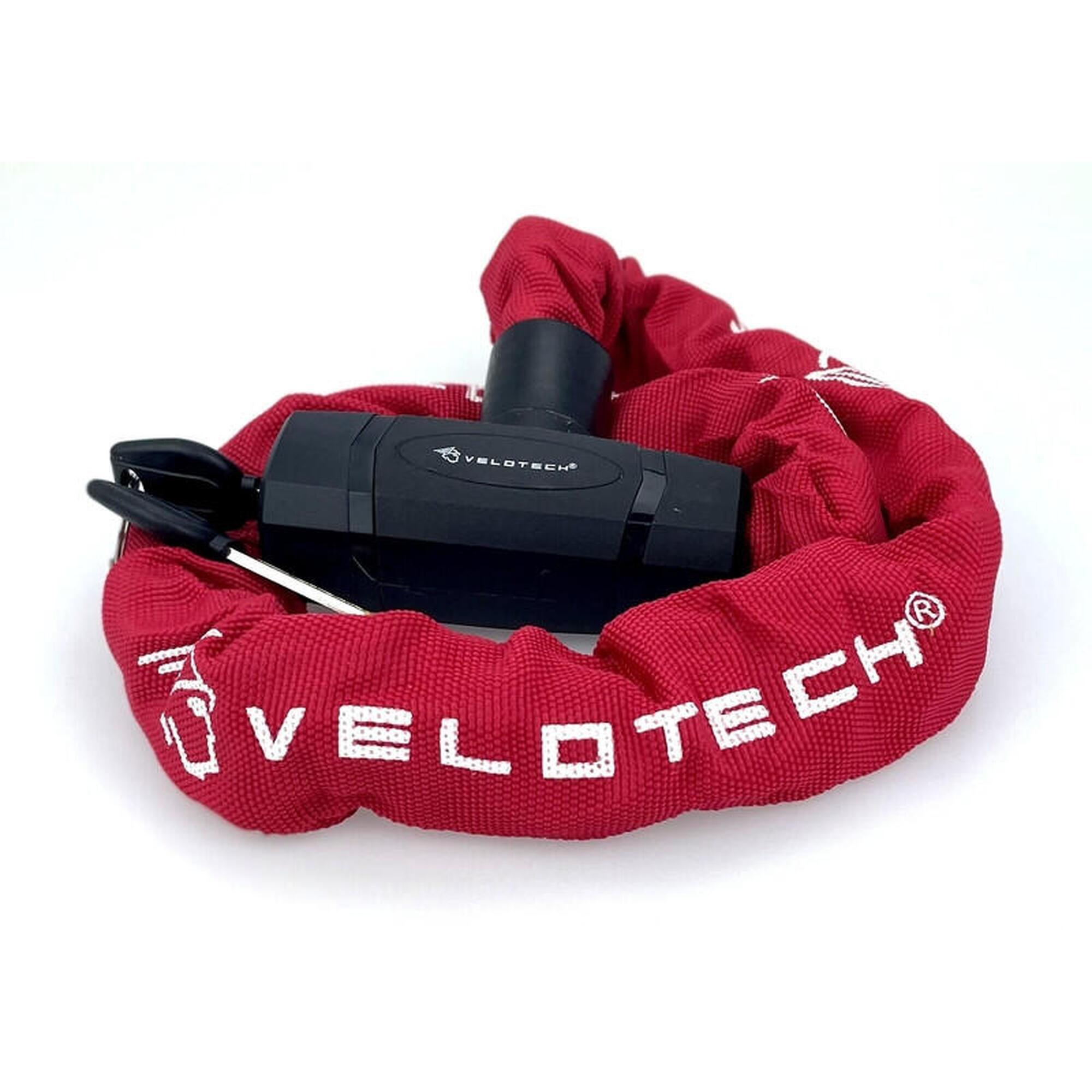 Zamek rowerowy łańcuchowy Velotech 0,8x90 cm czerwony