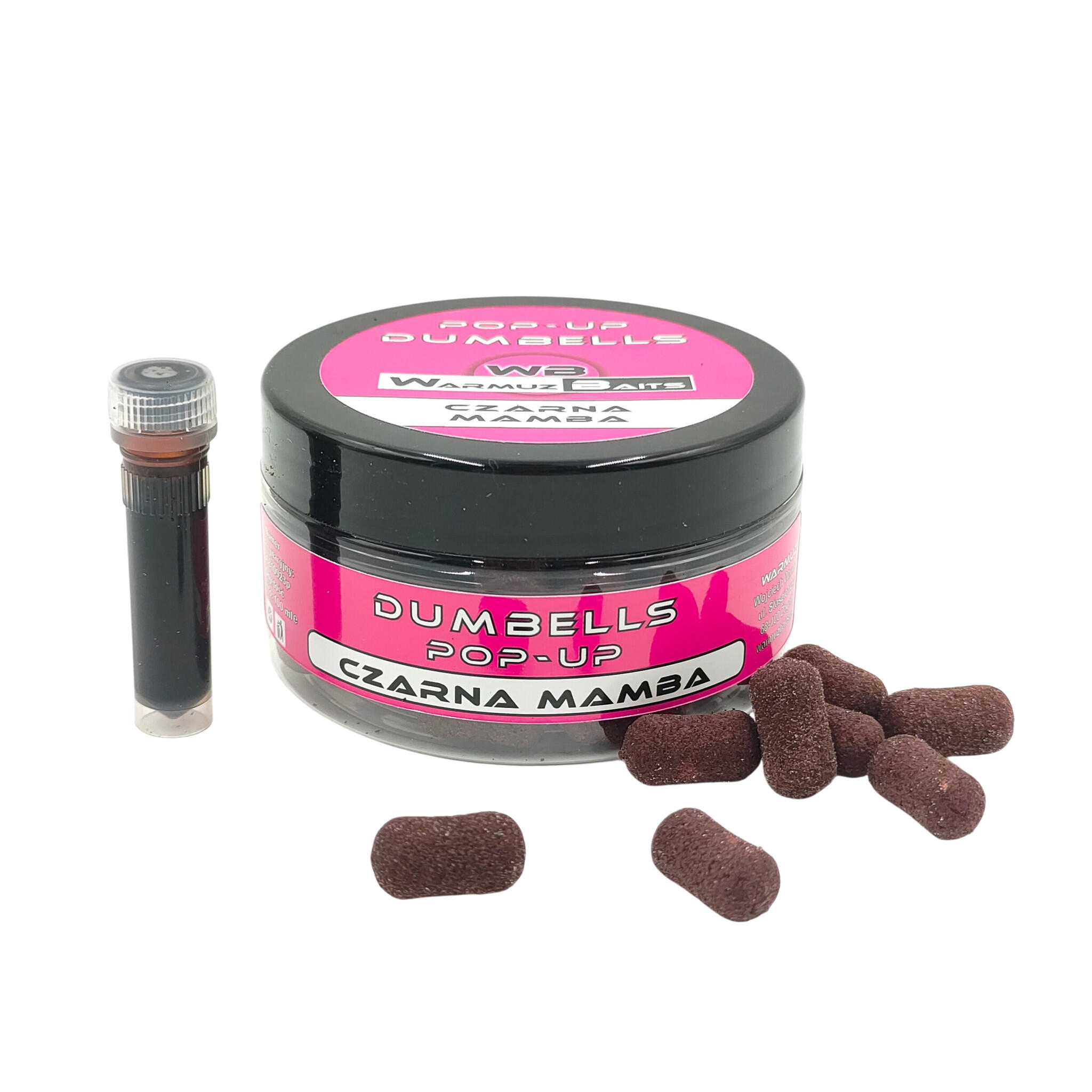 Kulki Pływające Pop Up 10mm Dumbells + dopalacz Warmuz Baits 100ml CZARNA MAMBA