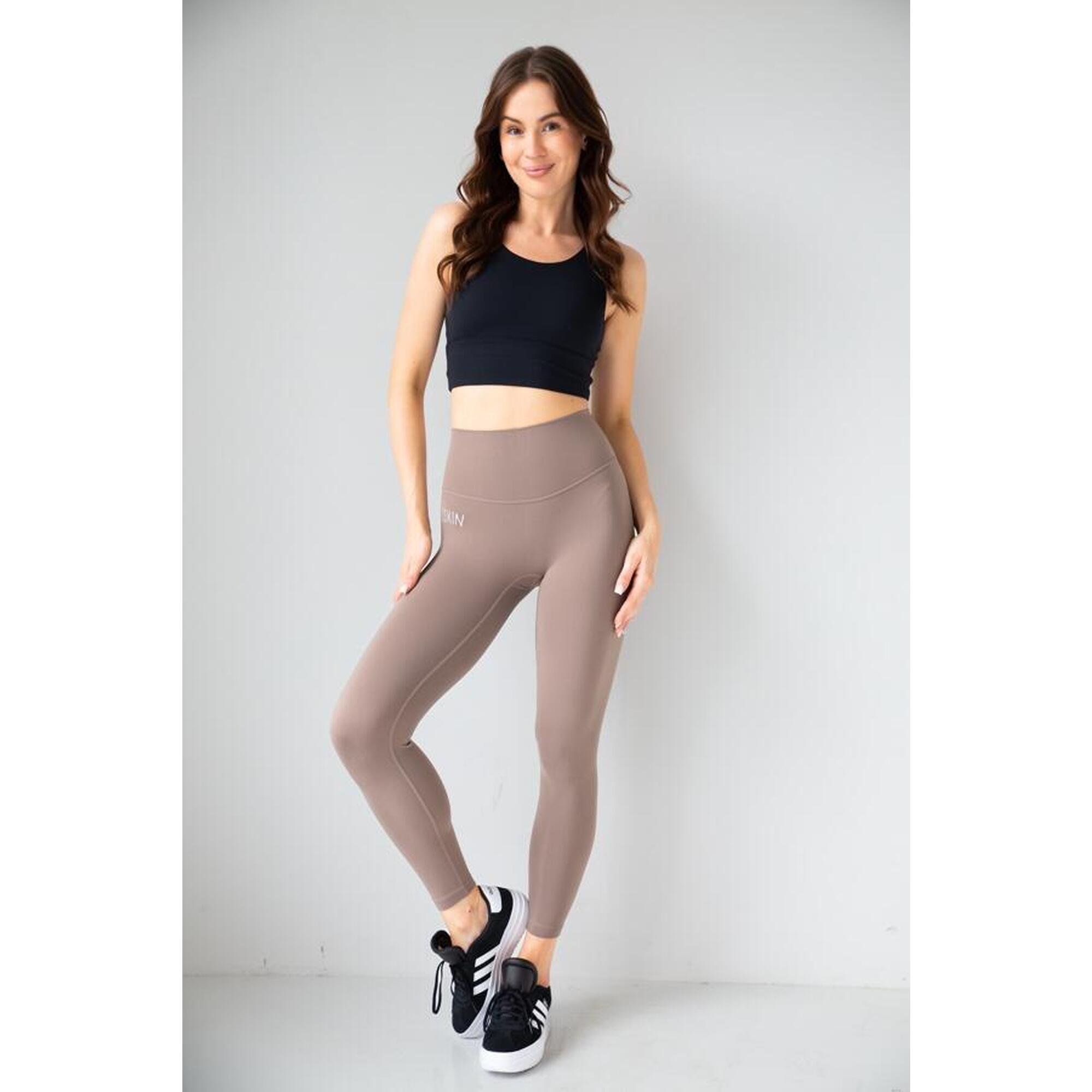 Legginsy do jogi damskie 2skin Pilates brązowe