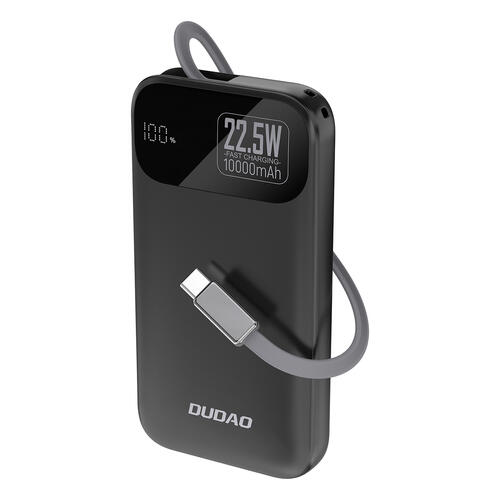 Dudao K31 10000 mAh 22,5 W PD ze zintegrowanym kablem - czarny