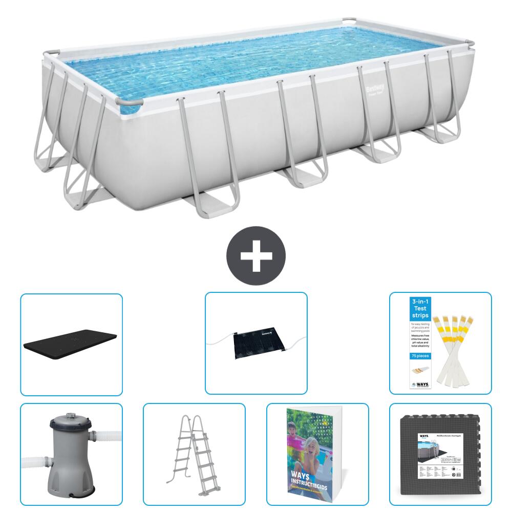 BESTWAY Basen Power Steel Prostokątny - 488x244x122 cm - 8-częściowy S543