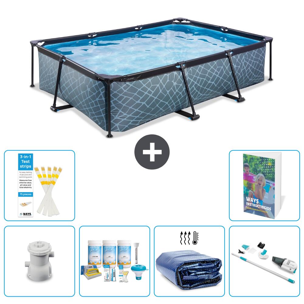 EXIT TOYS Basen Prostokątny - Efekt kamienia - 300x200x65 cm - 7-częściowy S310