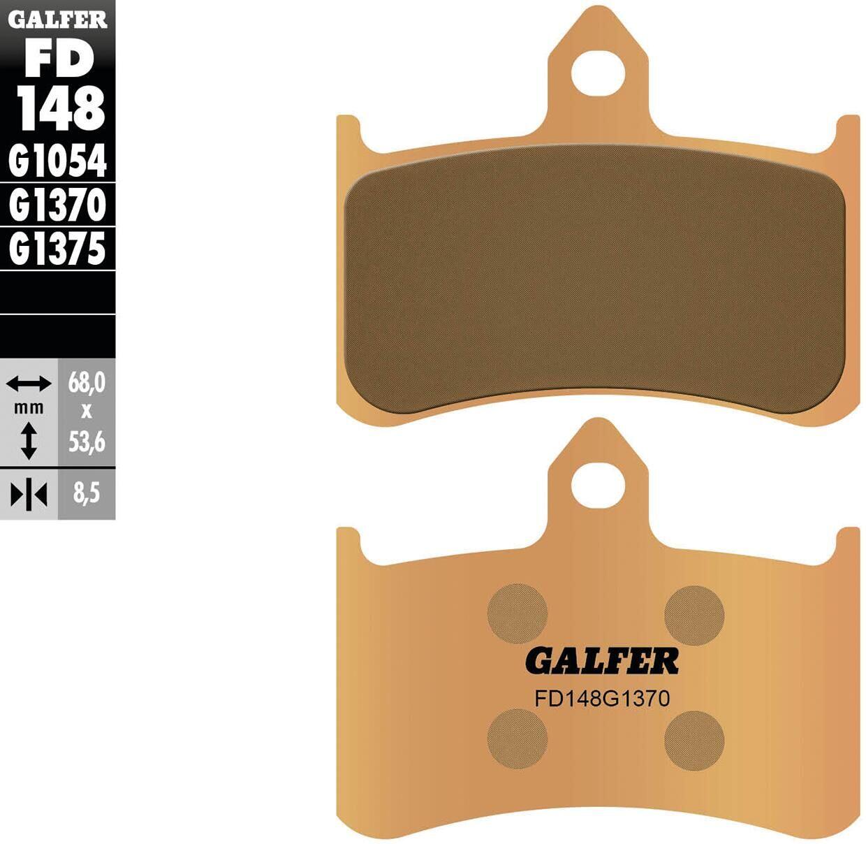 Klocki hamulcowe GALFER FD148 metal spiekany ECE R90 68 x 53,6 x 8,5 mm