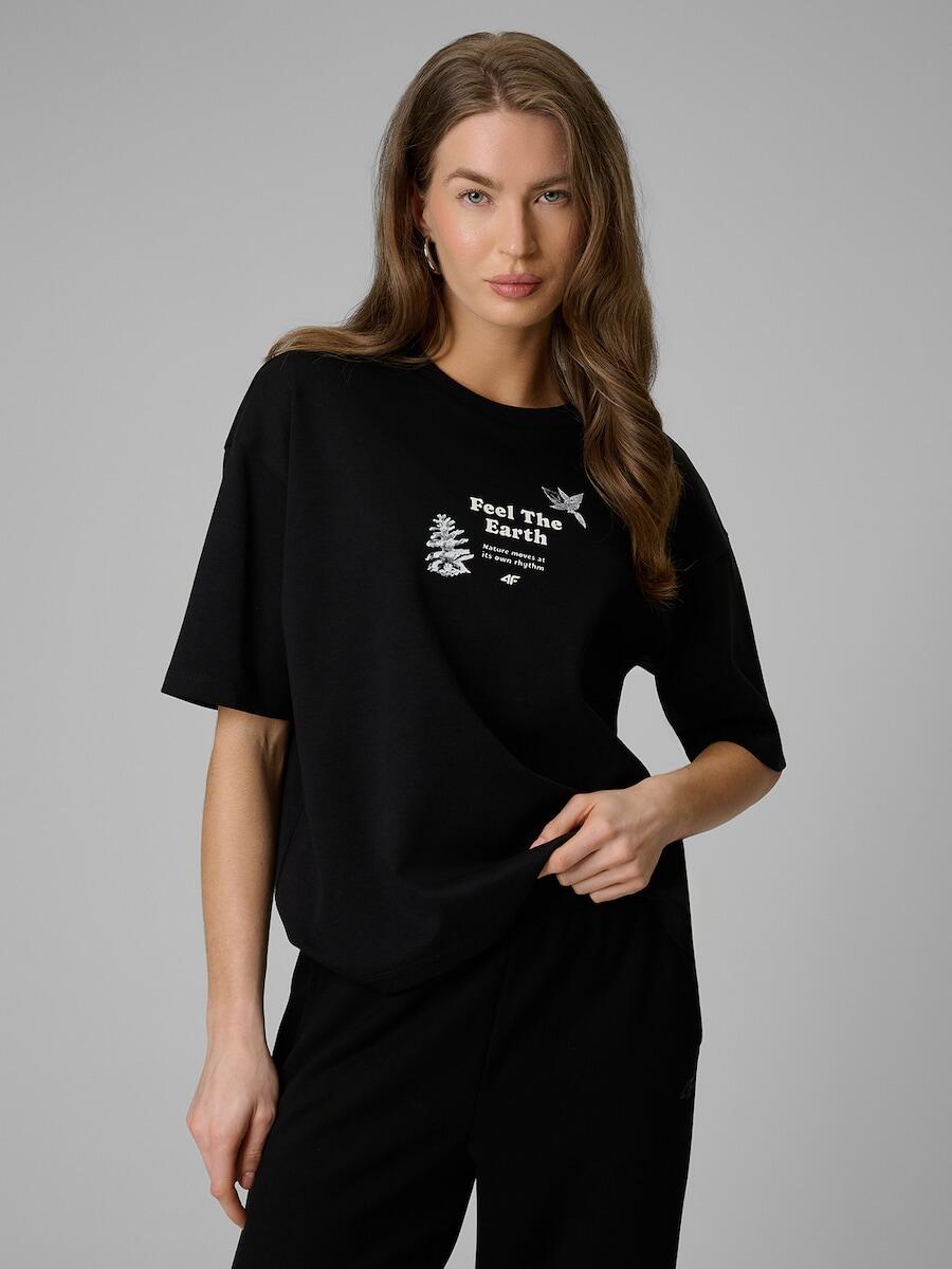 T-shirt regular z nadrukiem damski 4F 4FRSS26TTSHF3704