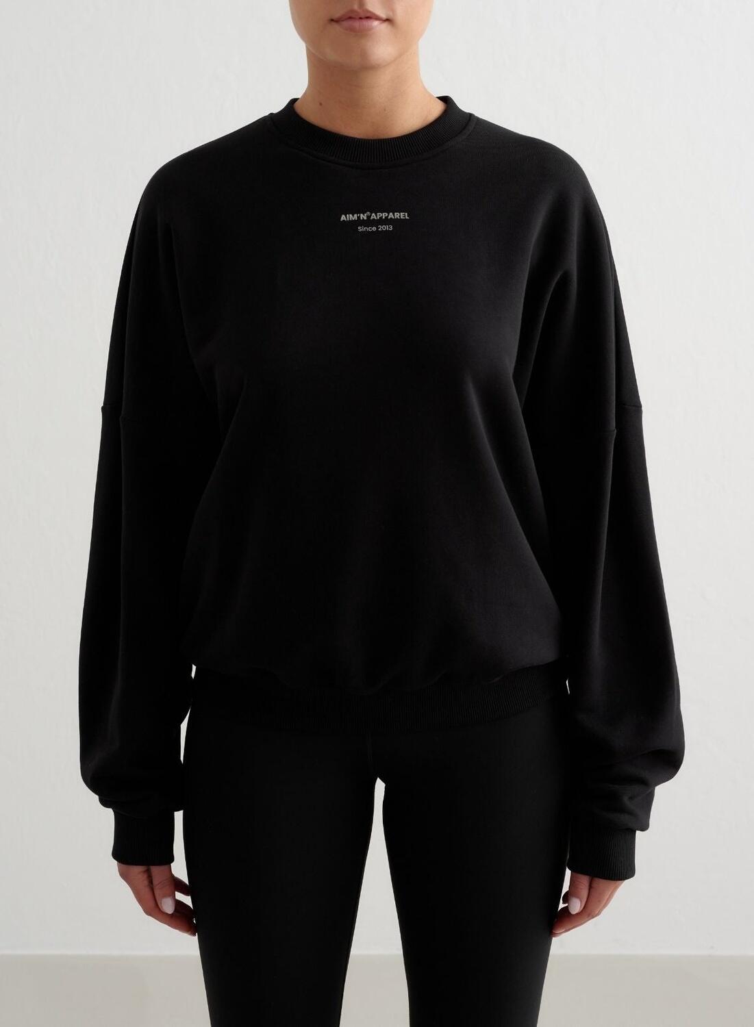 Damska bluza frotte, luźna, z okrągłym dekoltem Apparel Terry czarna