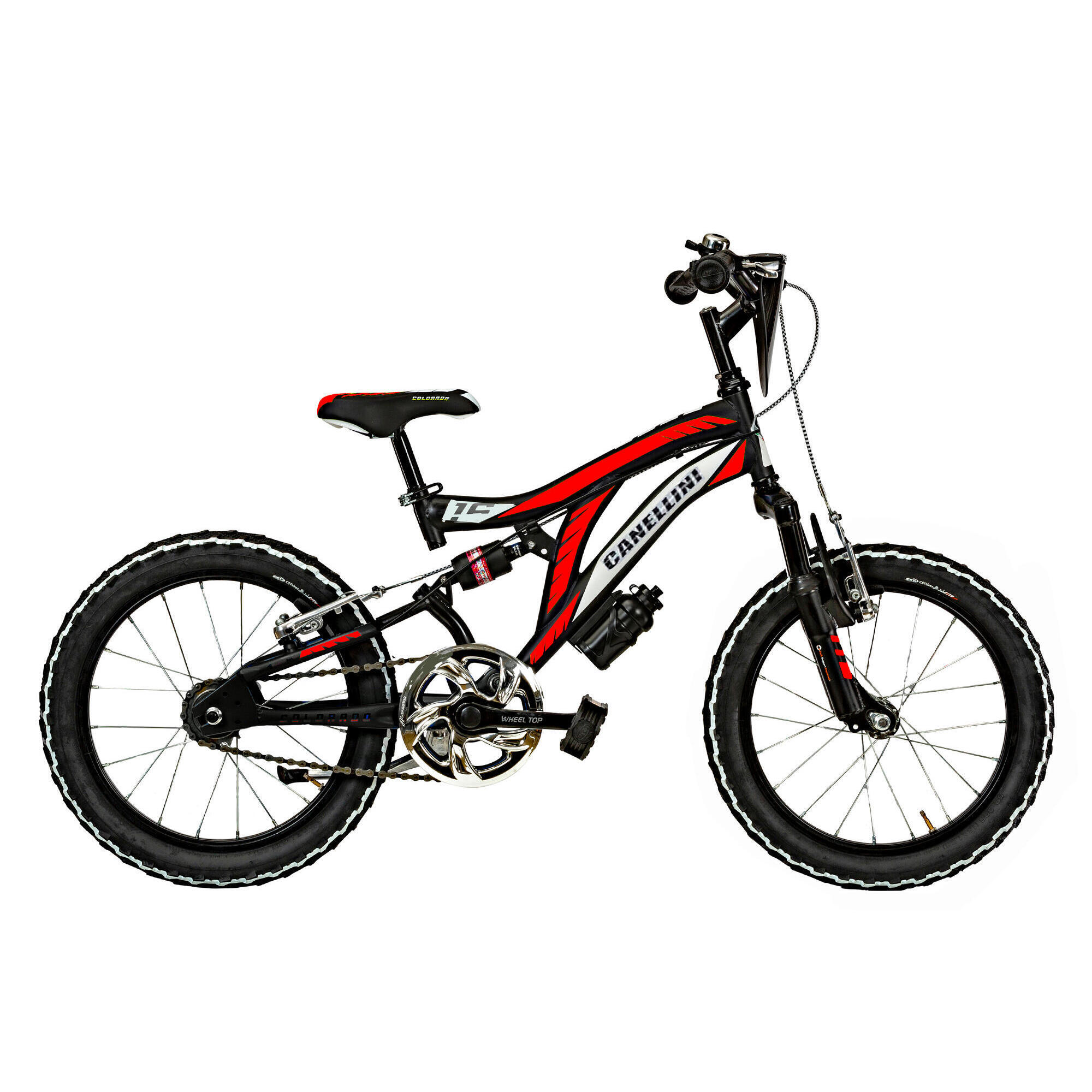 Rower Dziecięcy MTB Canellini COLORADO 16 z pełnym zawieszeniem - Czarny/Czw.