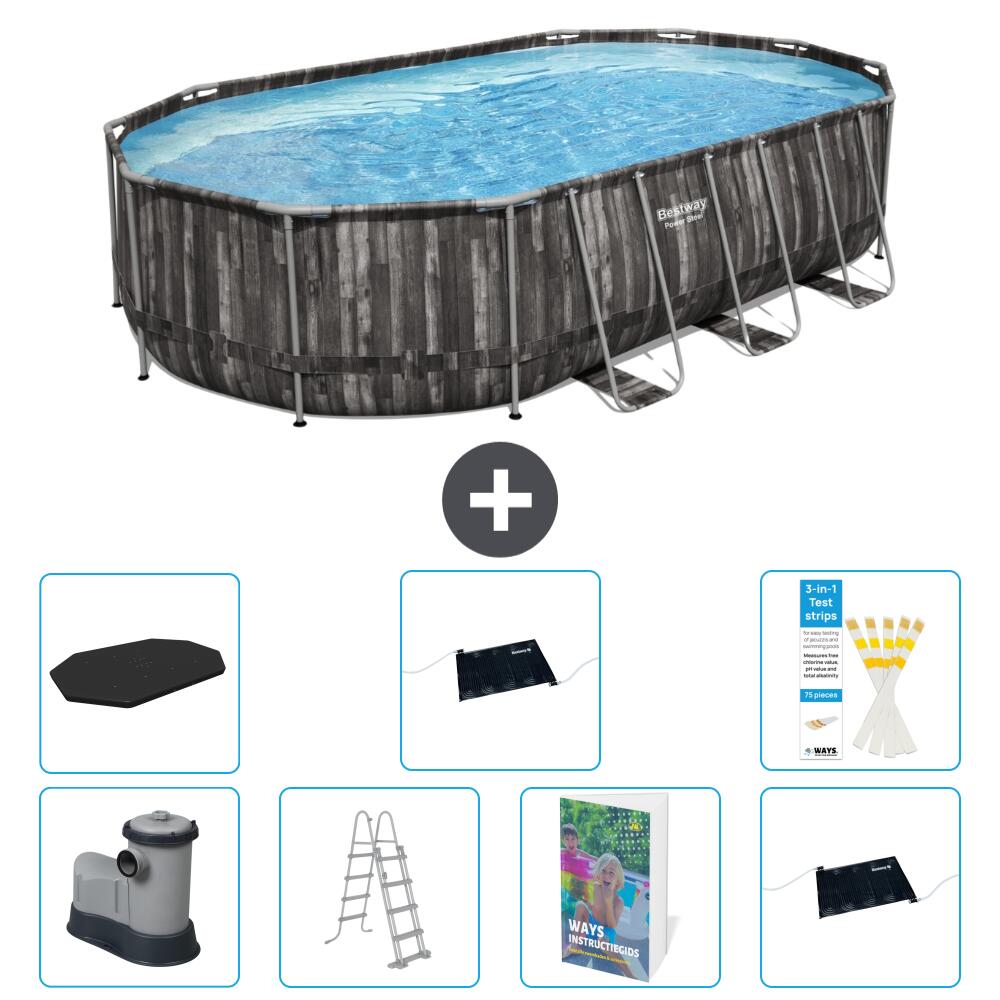 BESTWAY Basen Power Steel Owalny - 610x366x122 cm - 8-częściowy S562