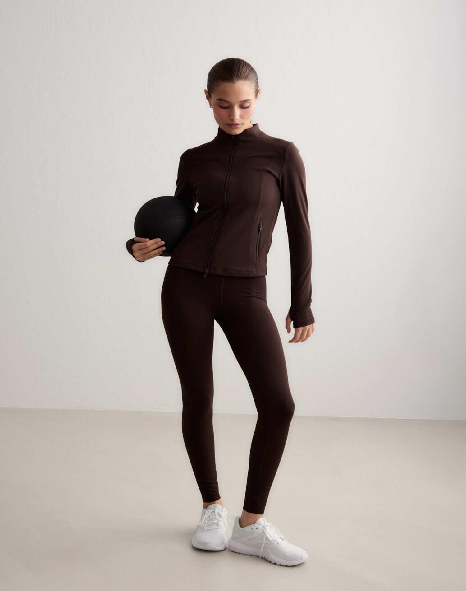 Damskie legginsy z wysokim stanem, squat proof, dla niskich Sense czekoladowe