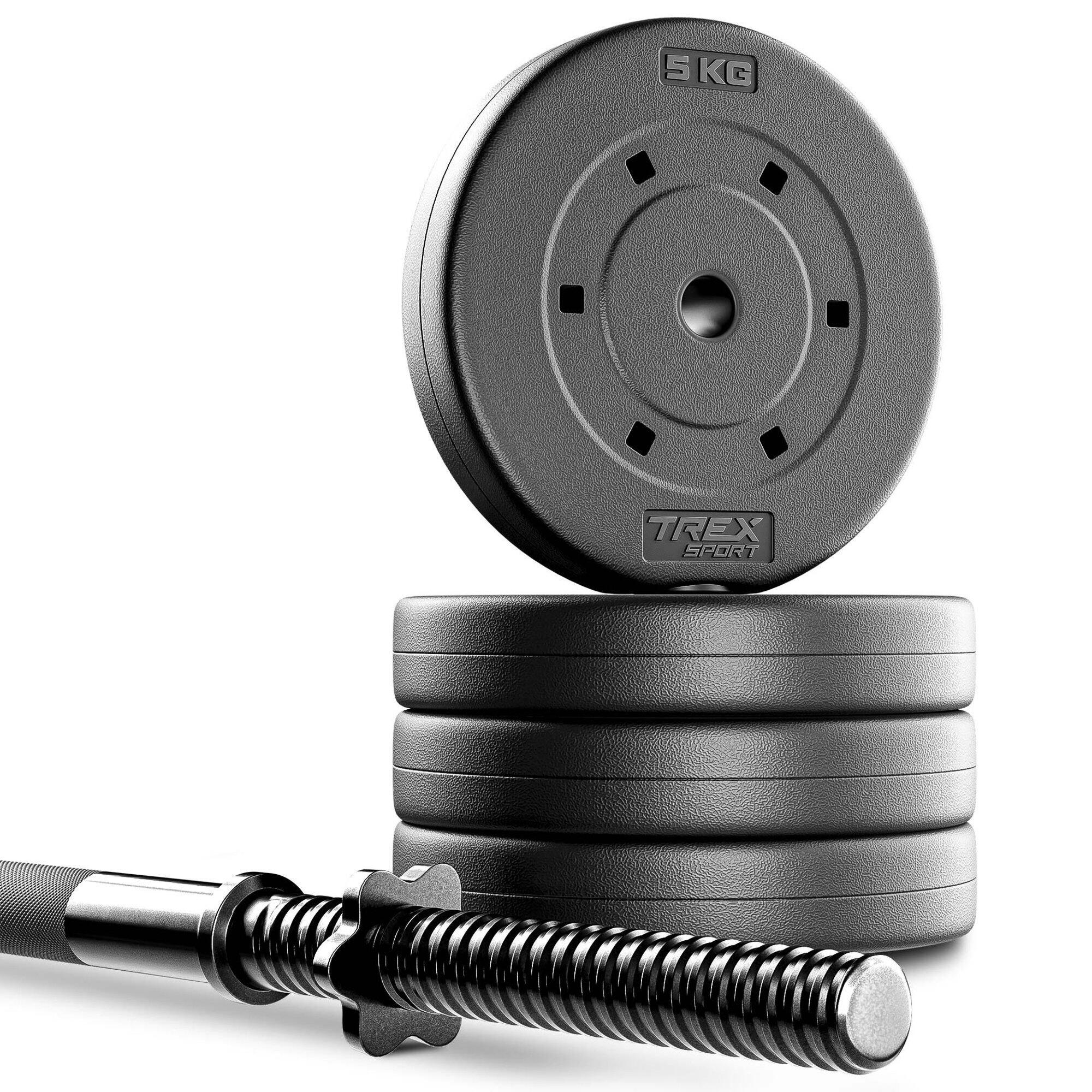 Zestaw obciążeń bitumicznych ze sztangą Trex Sport 24kg, gryf prosty 120cm