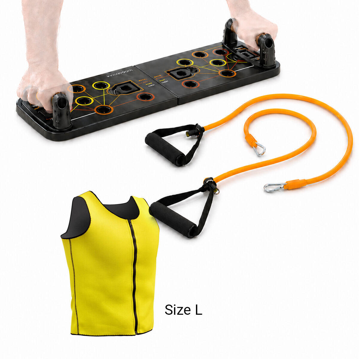 Zestaw deska do pompek, taśmy elastyczne i kamizelka sportowa Sauna InnovaGoods