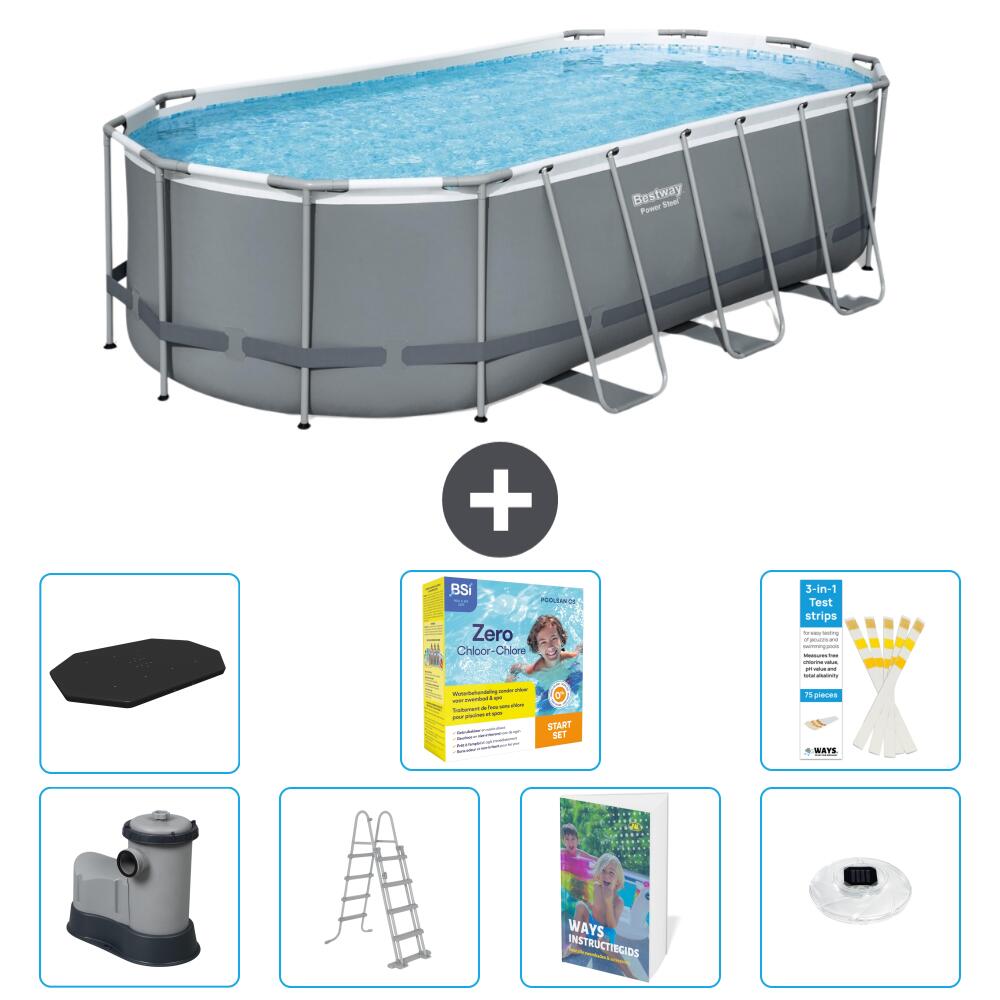 BESTWAY Basen Power Steel Owalny - 549x274x122 cm - 8-częściowy S526