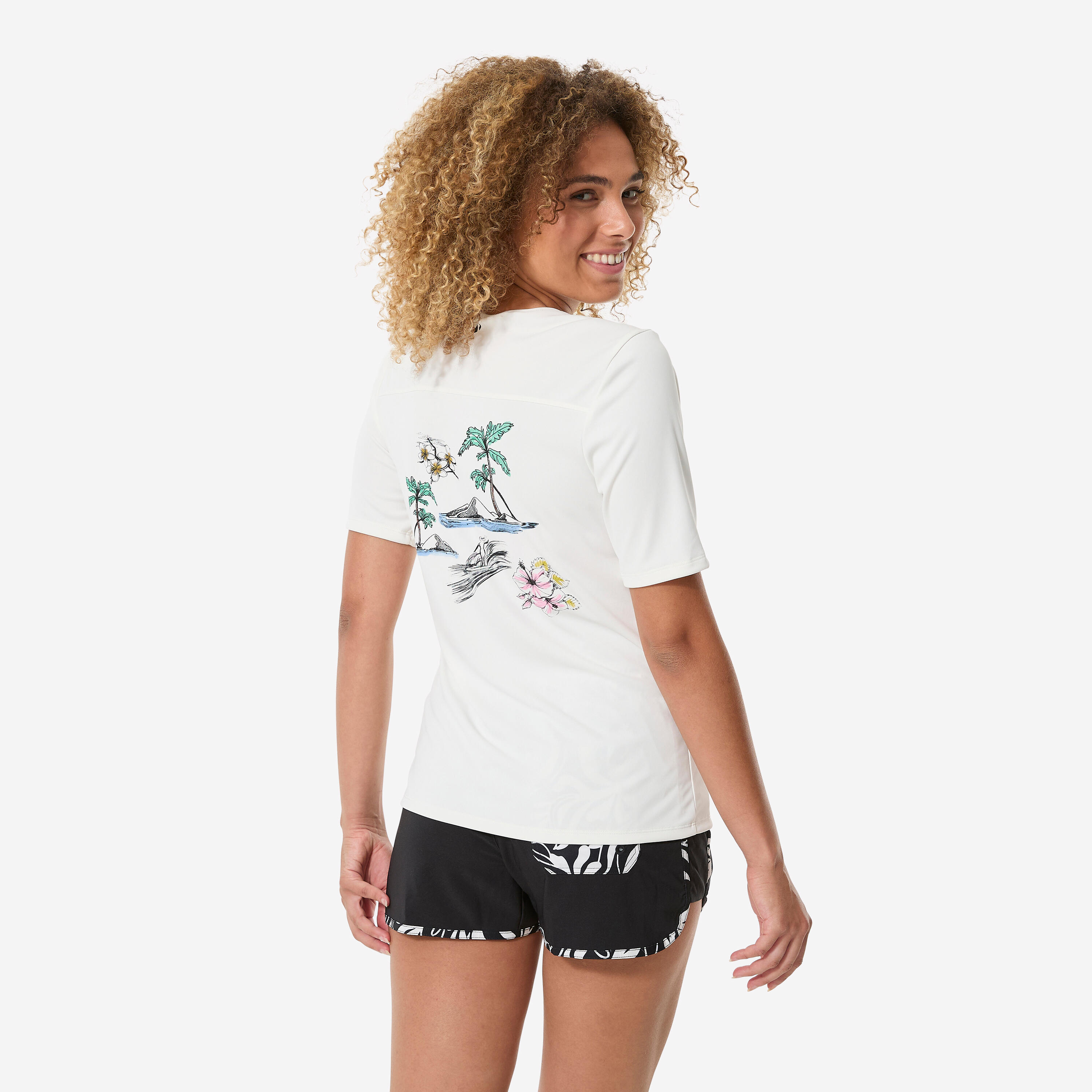 Top UV surfingowy damski Decathlon Malou Paradise krótki rękaw