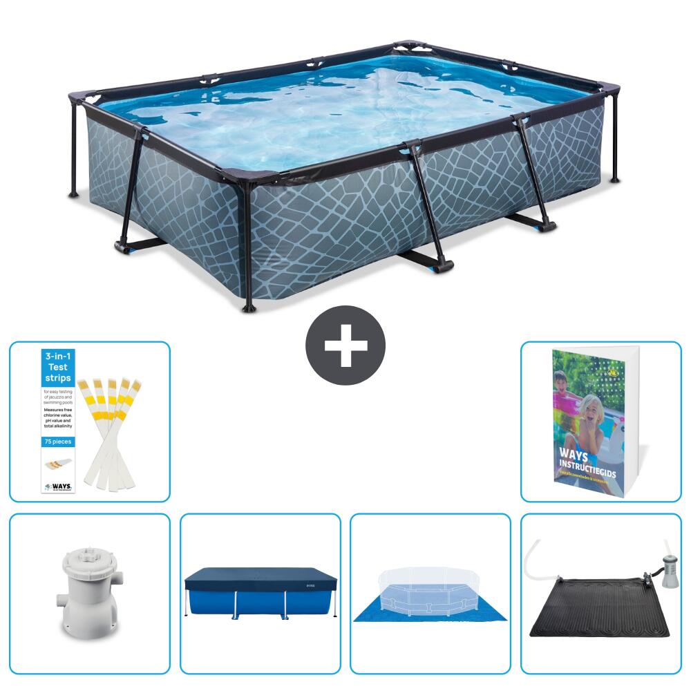 EXIT TOYS Basen Prostokątny - Efekt kamienia - 300x200x65 cm - 7-częściowy S214