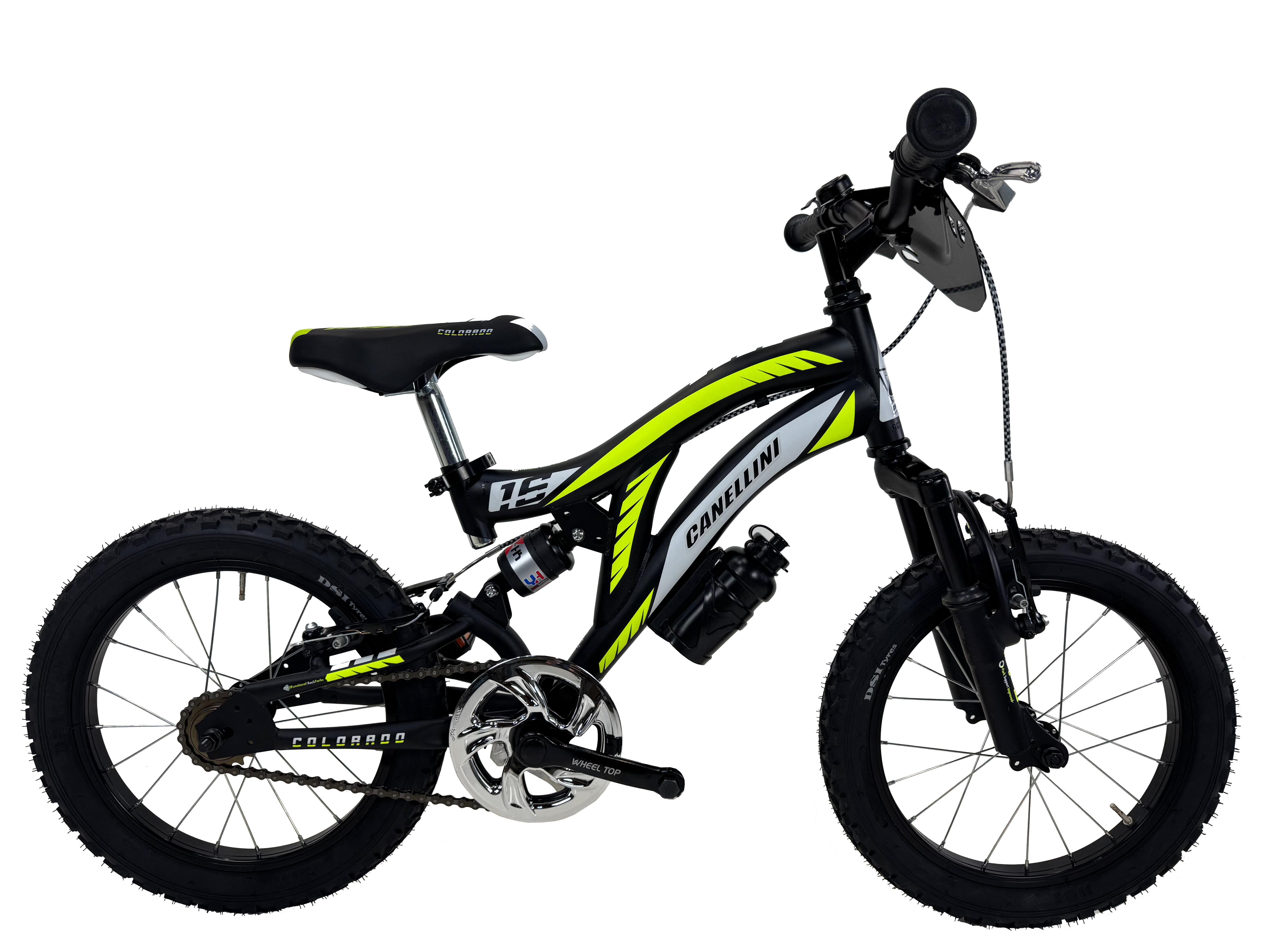 Rower Dziecięcy MTB Canellini COLORADO 16 z pełnym zawieszeniem - Czarny/Żółty