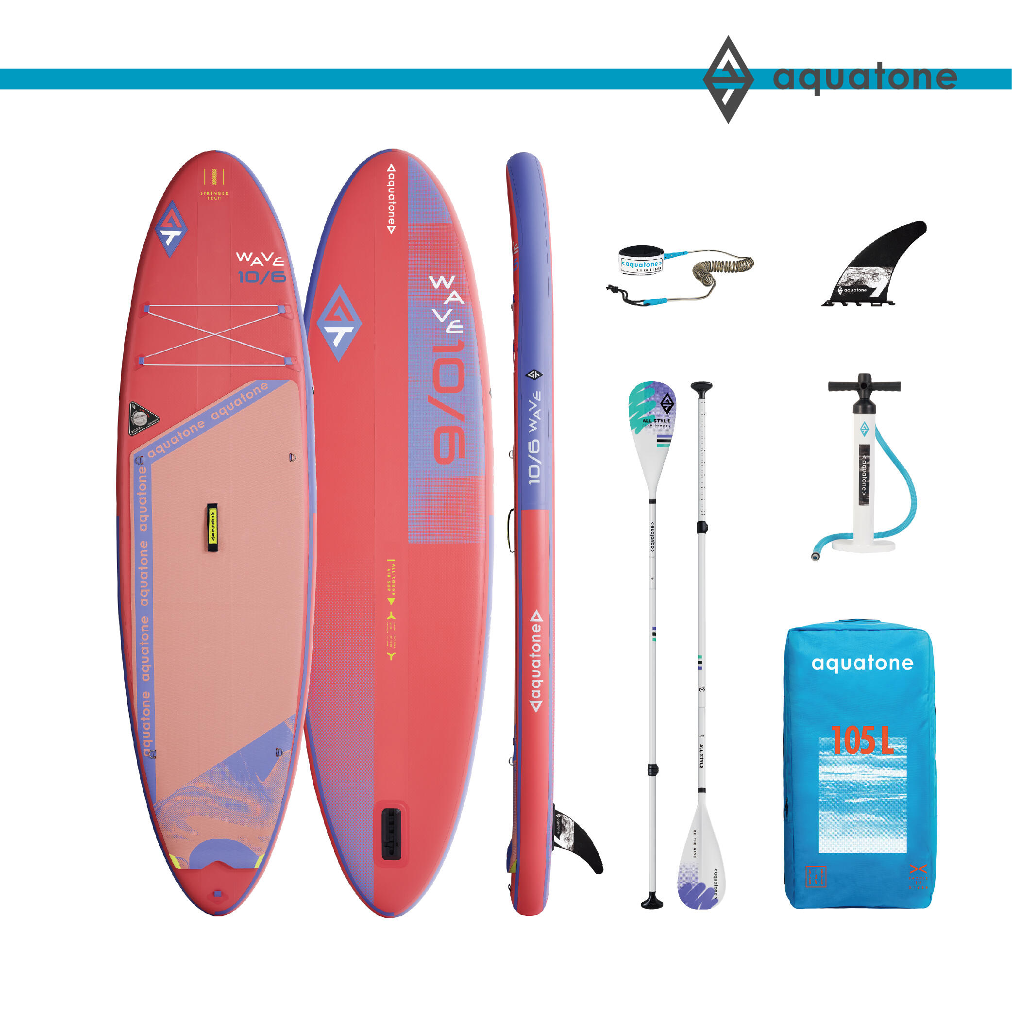 Pompowana deska sup do pływania Aquatone Wave 10.6 Allround zestaw