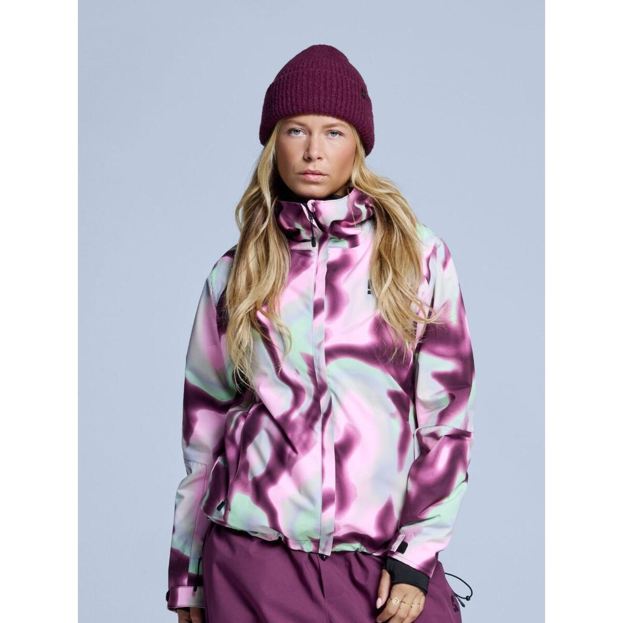 Kurtka narciarska damska - Arty - Ocieplana 2L - Tie-dye różowym i wielokolorowy