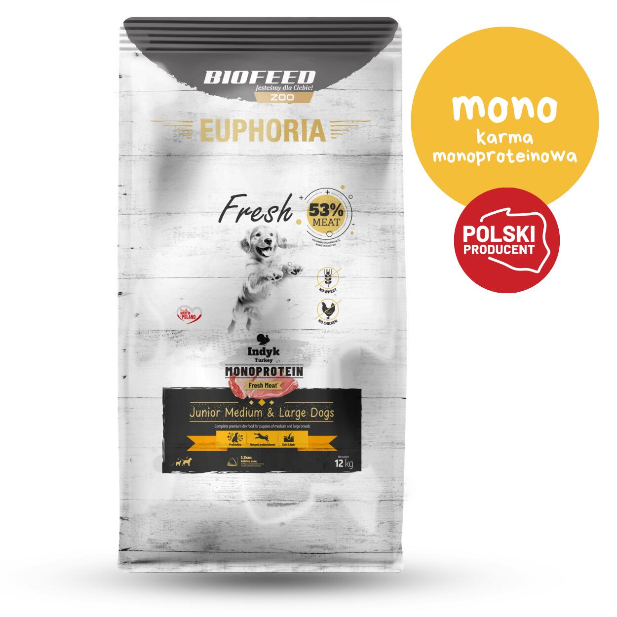 Karma dla szczeniąt BIOFEED monoproteinowa średnie i duże rasy z indykiem 12 kg