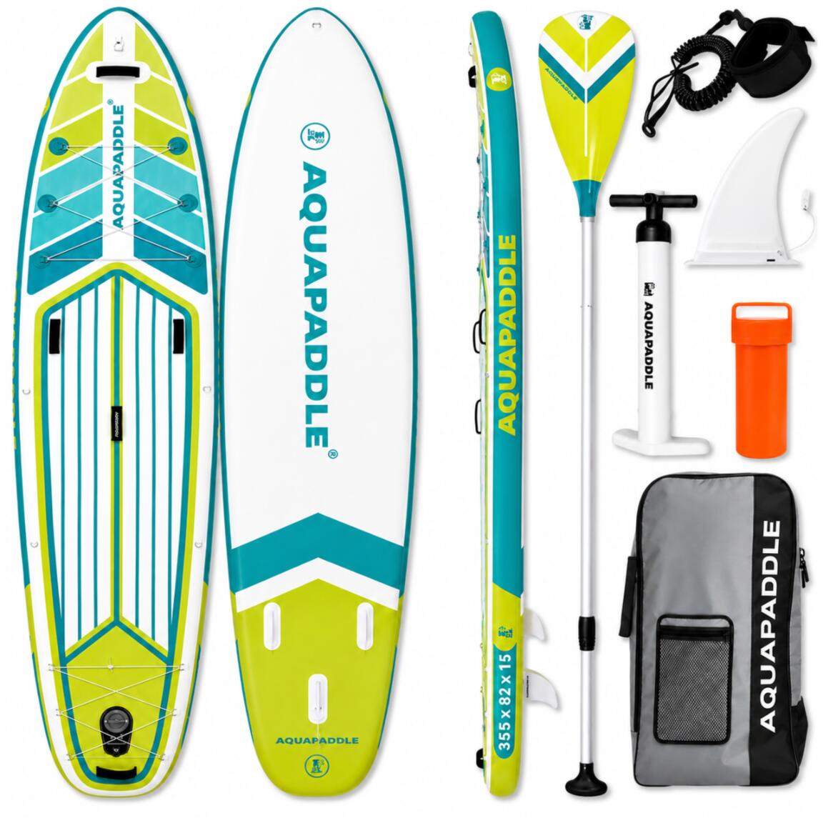 Deska SUP AquaPaddle 355x82x15 cm wiosło pompka zestaw plecak 200 kg