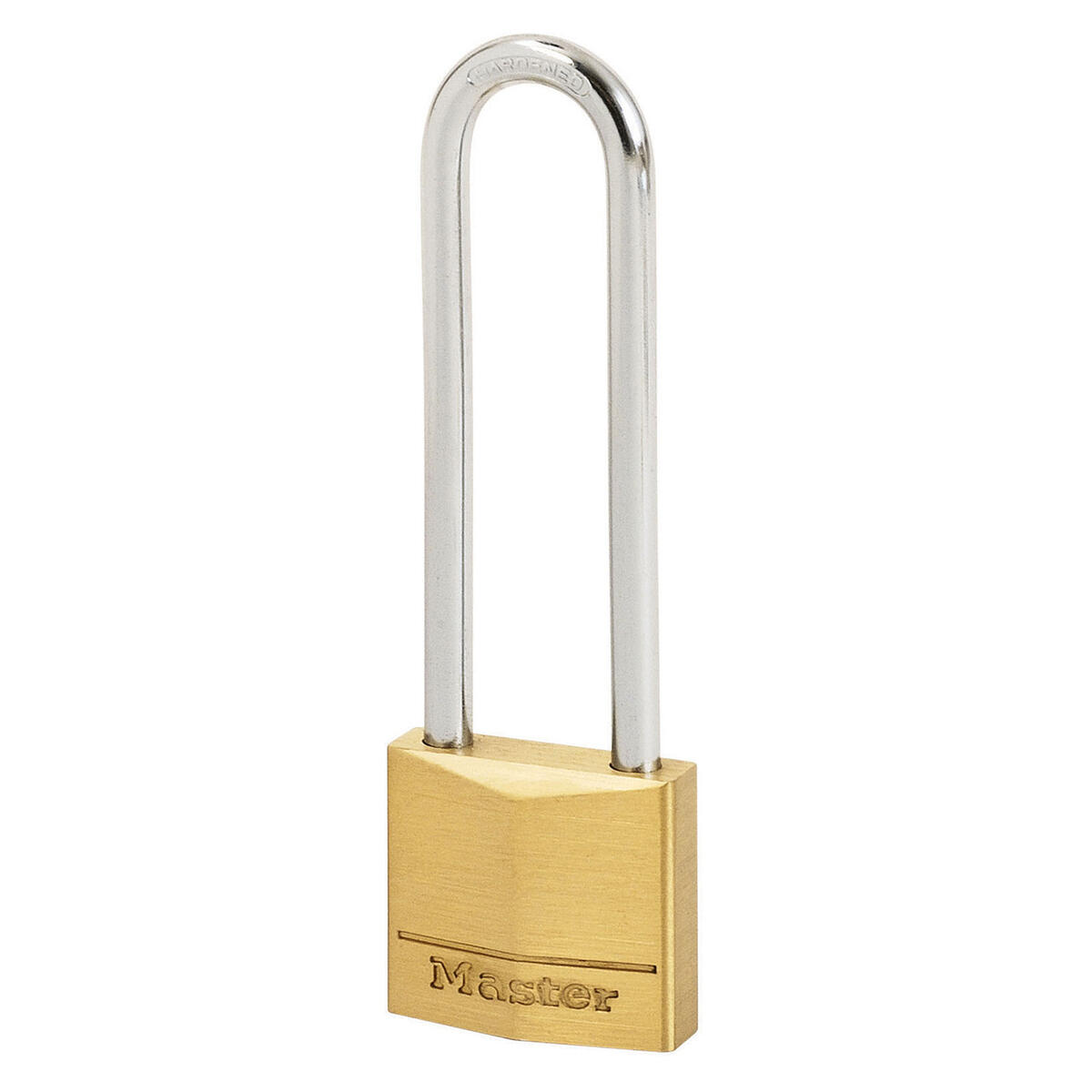 Mosiężna kłódka na klucz Master Lock 150EURDLJ z długim kabłąkiem, kolor złoty