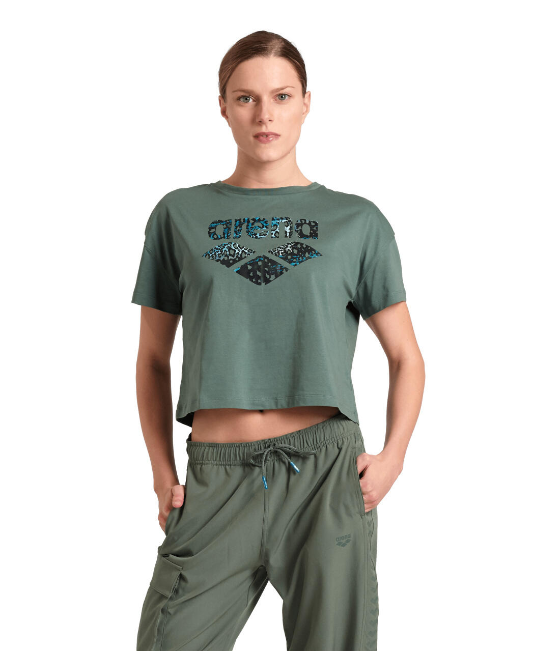 Koszulka sportowa damska Arena Women's Crop Top Printed Sage