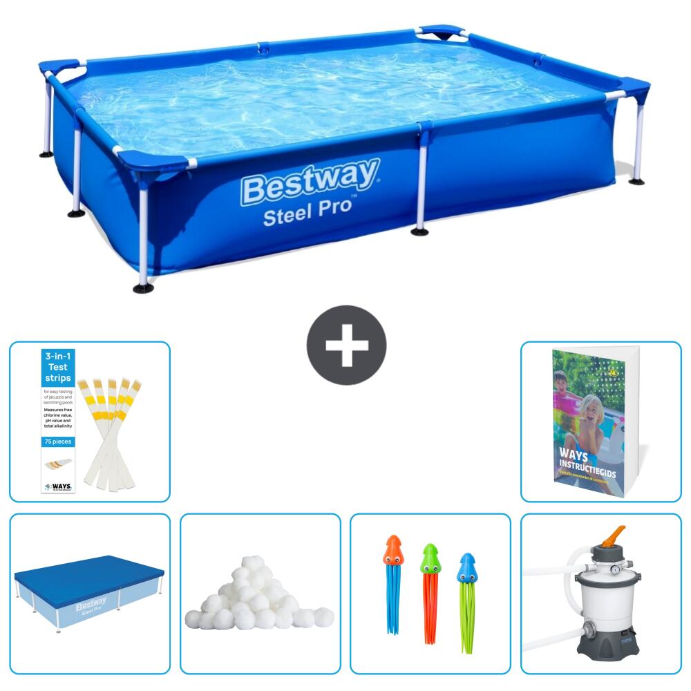 BESTWAY Basen Steel Pro Prostokątny - 221x150x43 cm - 7-częściowy S8