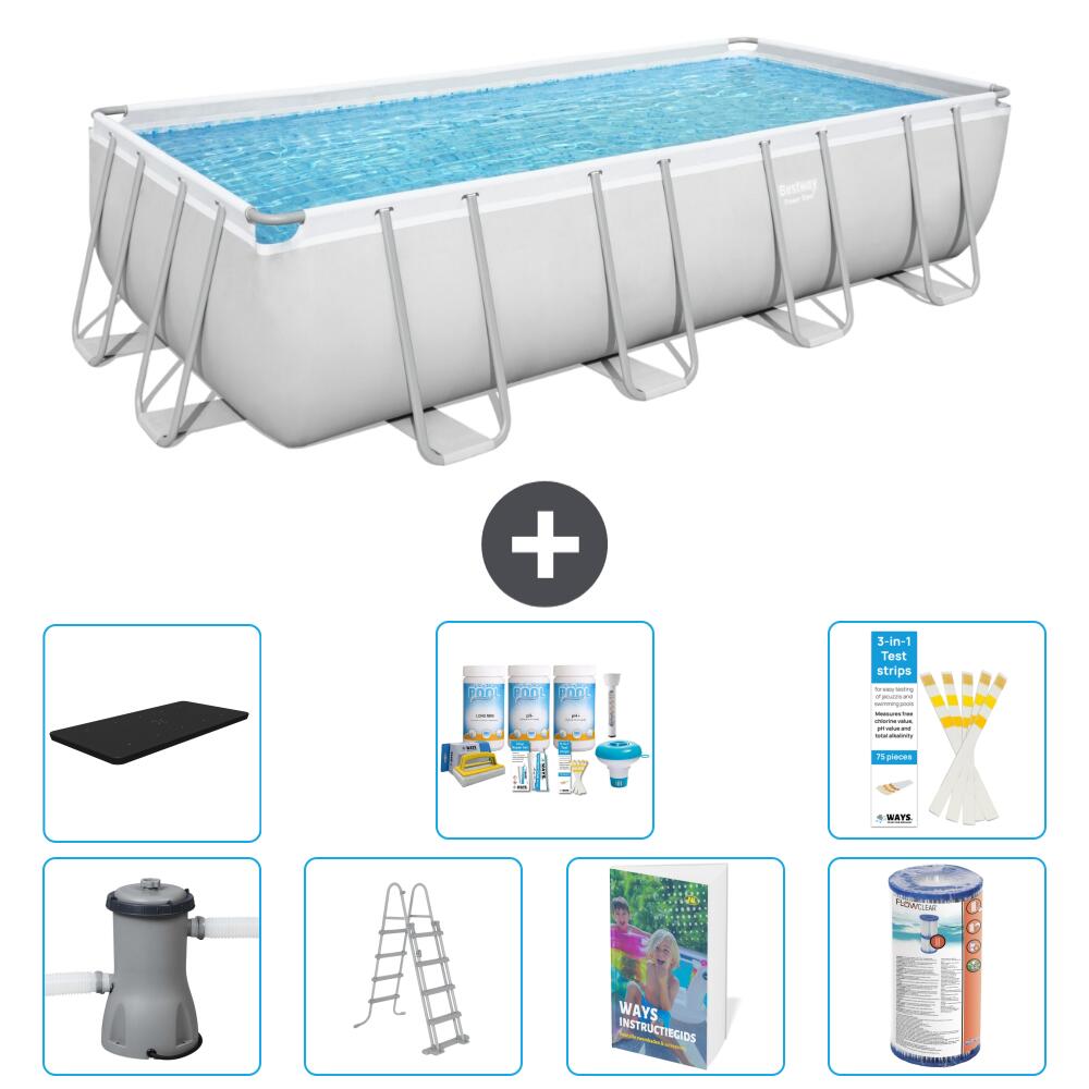 BESTWAY Basen Power Steel Prostokątny - 488x244x122 cm - 8-częściowy S556